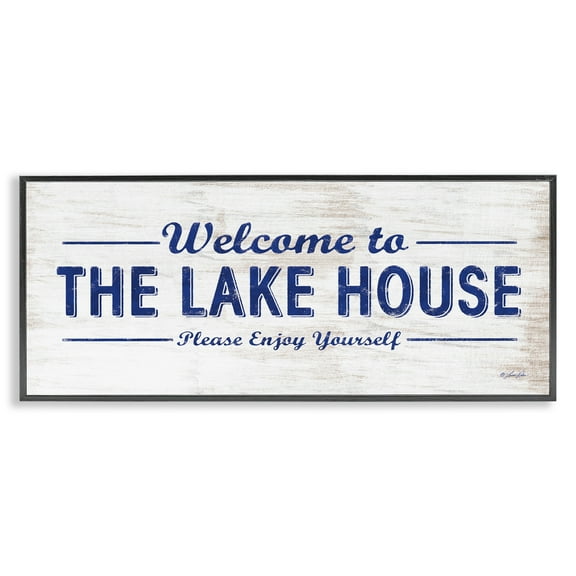 Stupell Industries Rustic Lakehouse Welcome Typography Painting Black Framed Art Print Wall Art, 24 x 10