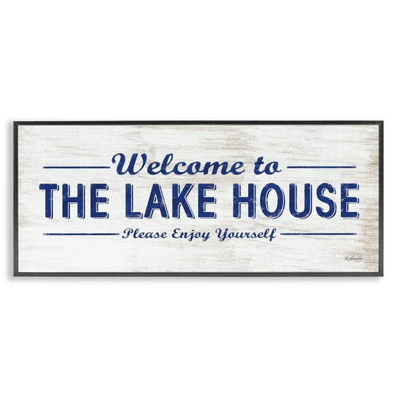 Stupell Industries Rustic Lakehouse Welcome Typography Painting Black Framed Art Print Wall Art, 24 x 10