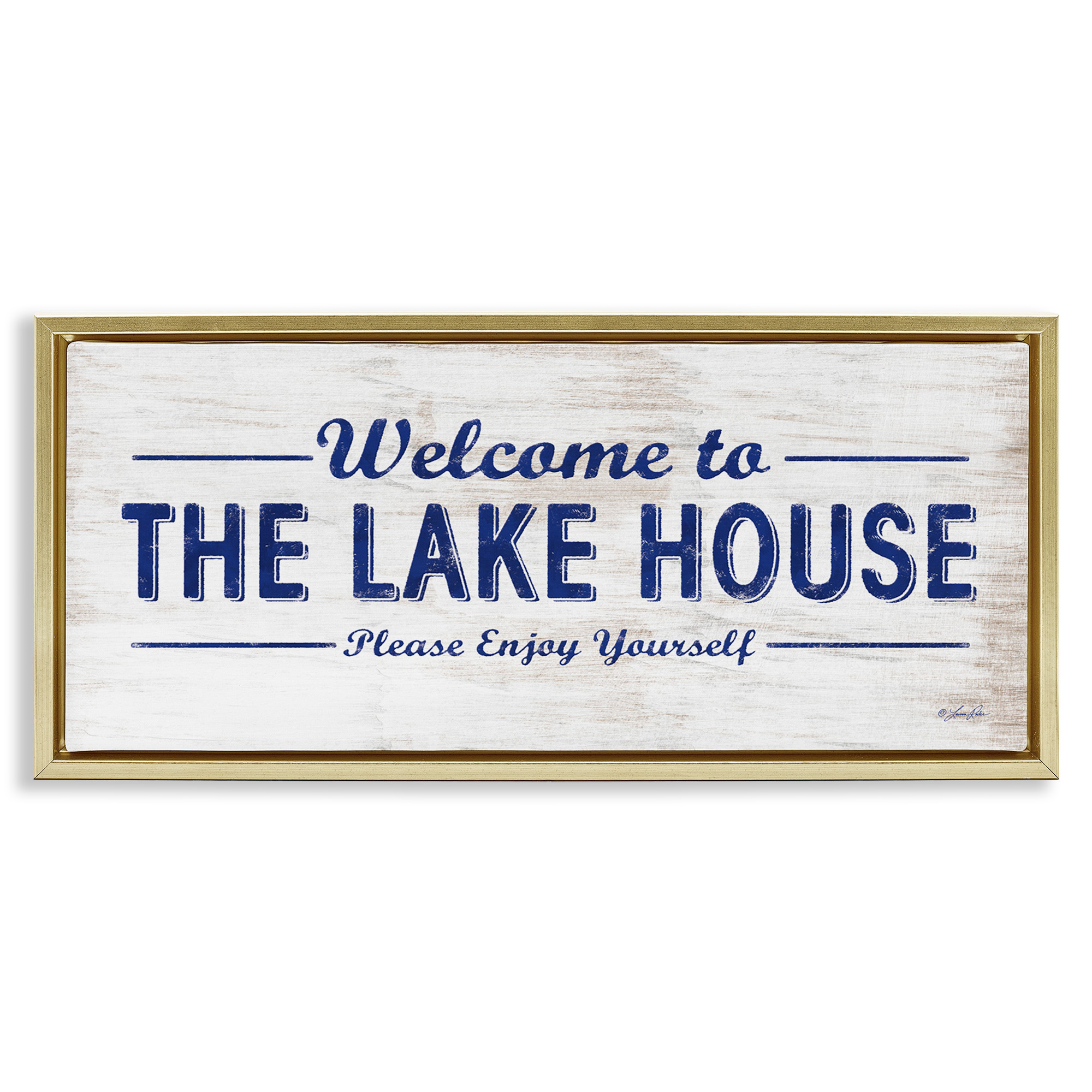 Stupell Industries Rustic Lakehouse Welcome Typography Painting Gold Floater Framed Canvas Art Print Wall Art, 25 x 11