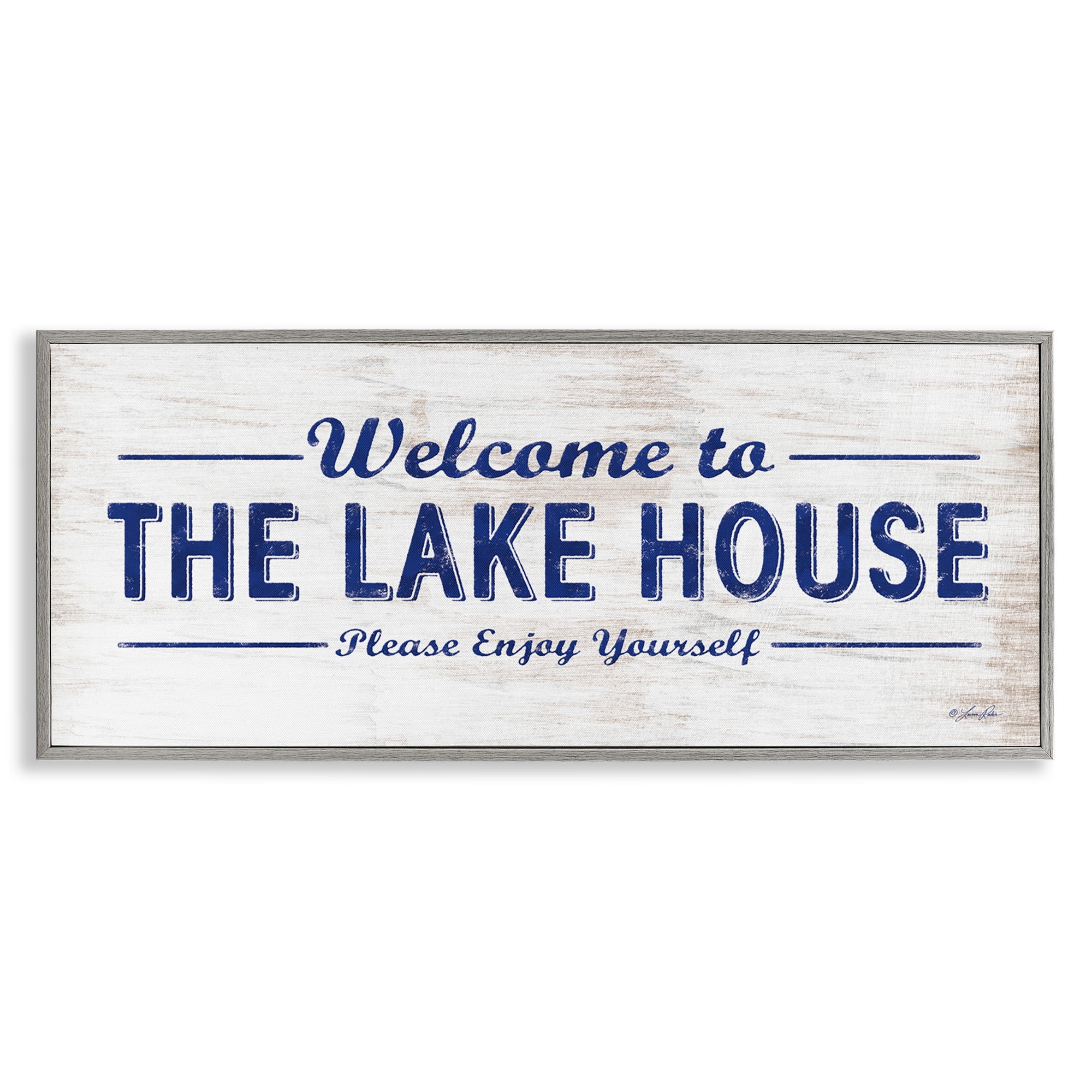 Stupell Industries Rustic Lakehouse Welcome Typography Painting Gray Framed Art Print Wall Art, 24 x 10