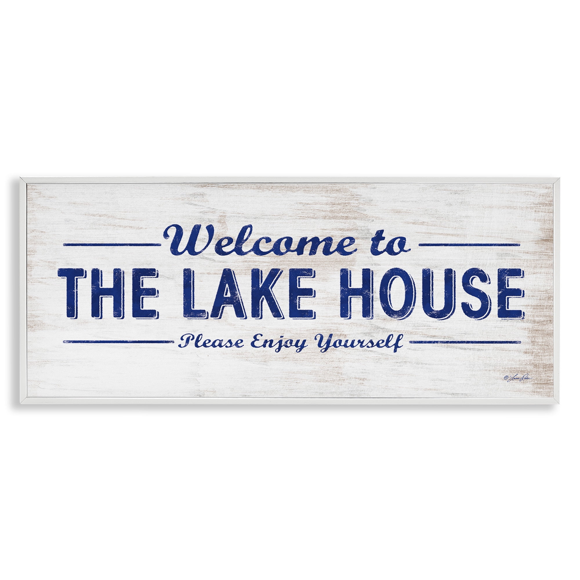 Stupell Industries Rustic Lakehouse Welcome Typography Painting White Framed Art Print Wall Art, 24 x 10