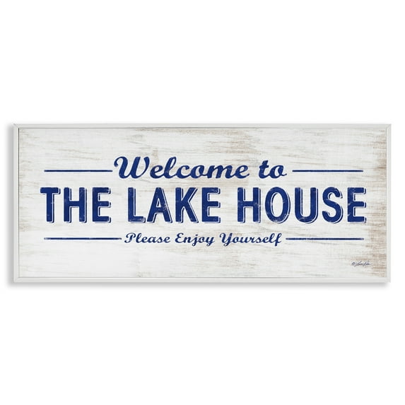 Stupell Industries Rustic Lakehouse Welcome Typography Painting White Framed Art Print Wall Art, 24 x 10