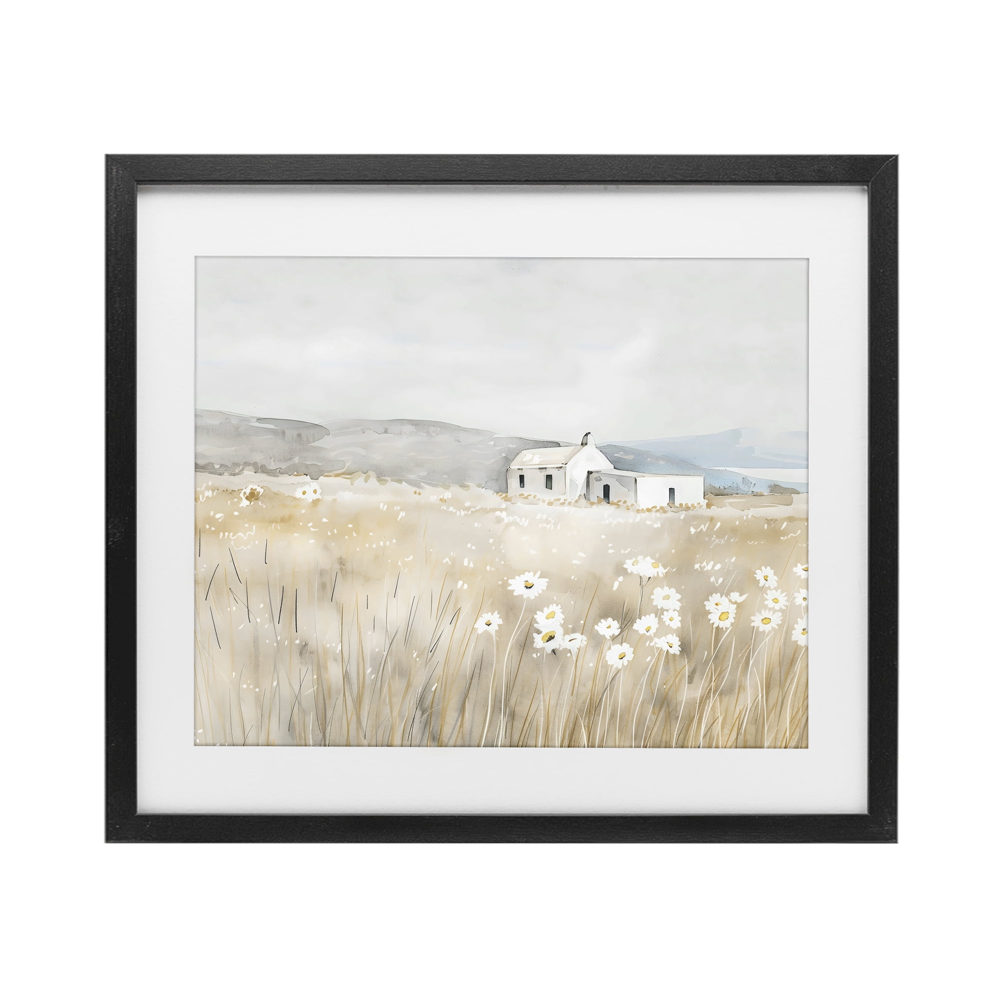 Stupell Industries Rustic Landscape Daisy Meadow Black Framed Print Under Glass, design by Creative Studio