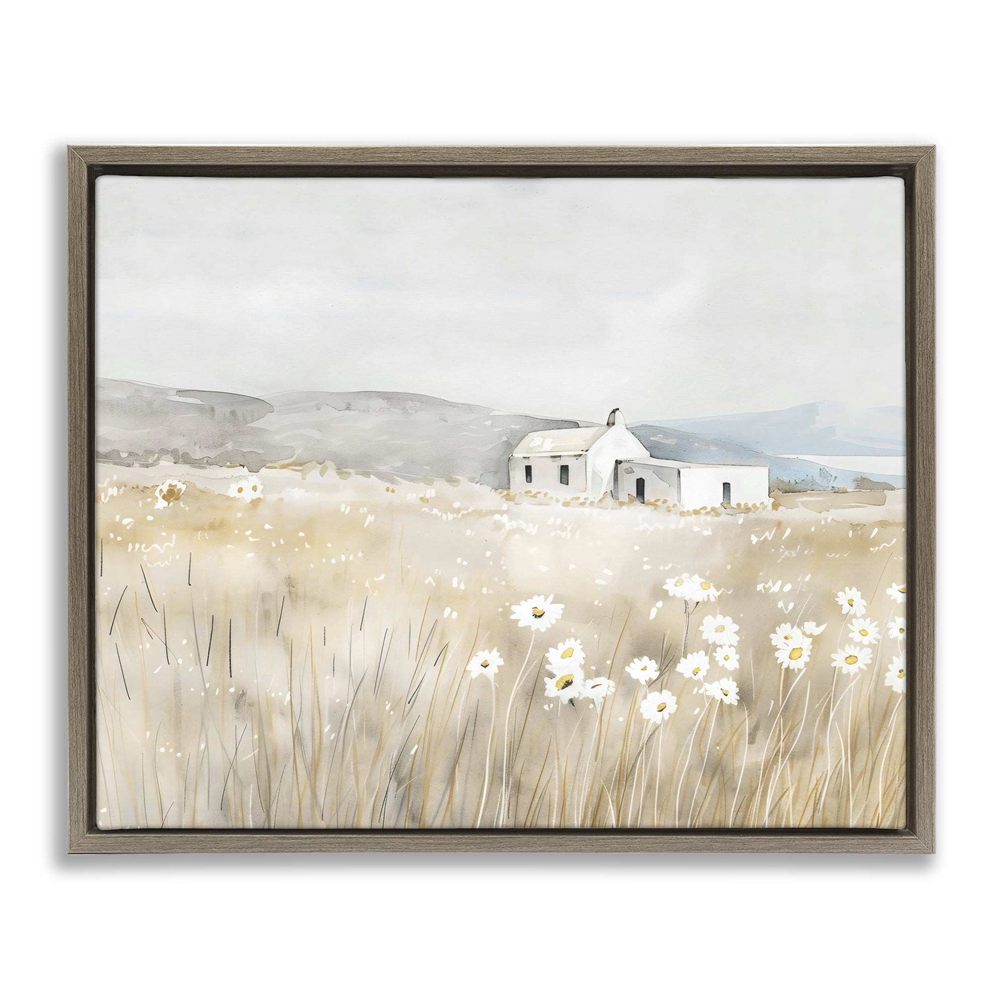 Stupell Industries Rustic Landscape Daisy Meadow Brown Framed Floater Canvas Wall Art, design by Creative Studio