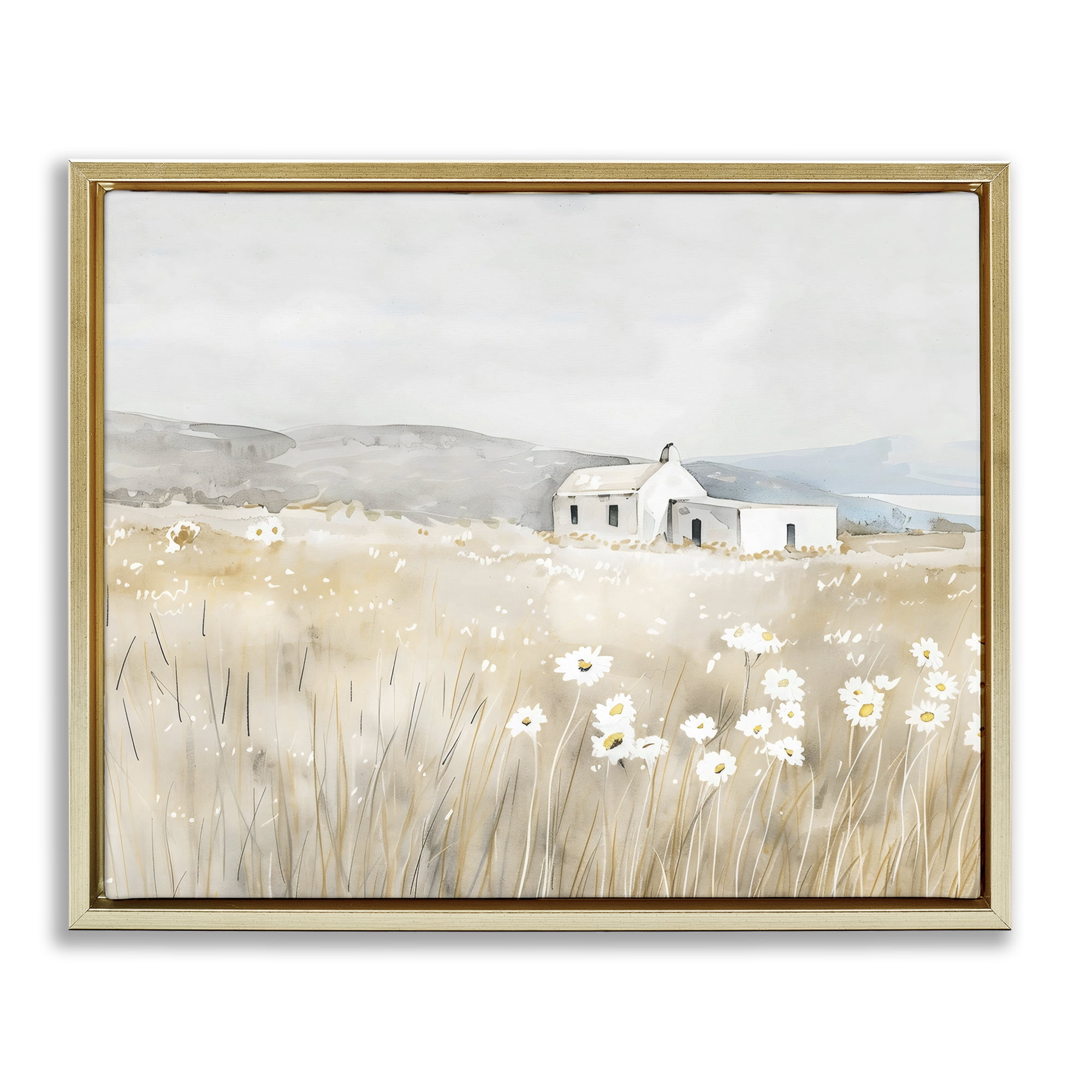 Stupell Industries Rustic Landscape Daisy Meadow Gold Framed Floater Canvas Wall Art, design by Creative Studio