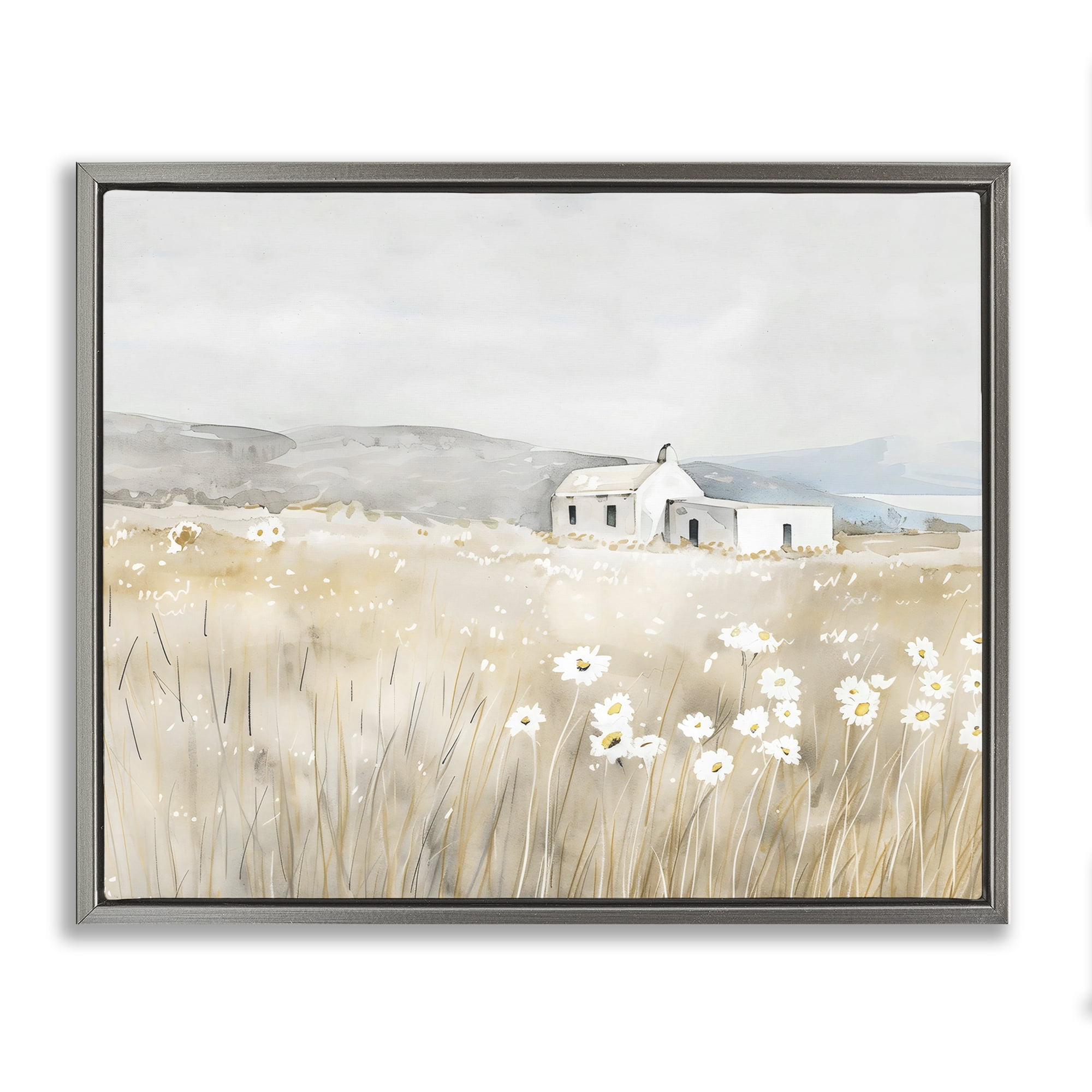 Stupell Industries Rustic Landscape Daisy Meadow Gray Framed Floater Canvas Wall Art, design by Creative Studio
