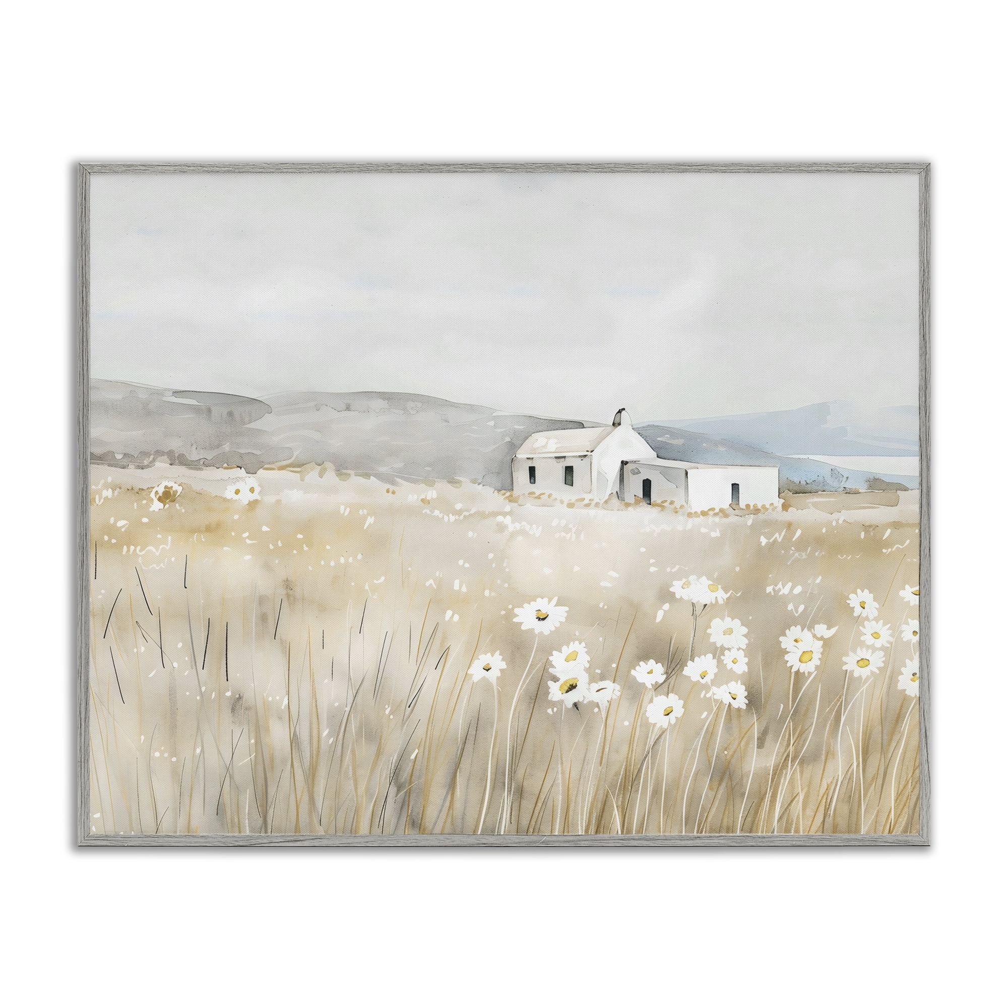 Stupell Industries Rustic Landscape Daisy Meadow Gray Framed Giclee Art, design by Creative Studio