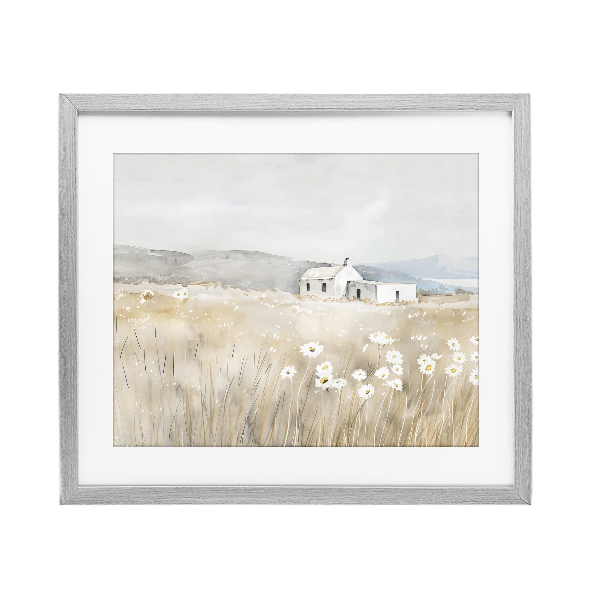 Stupell Industries Rustic Landscape Daisy Meadow Gray Framed Print Under Glass, design by Creative Studio
