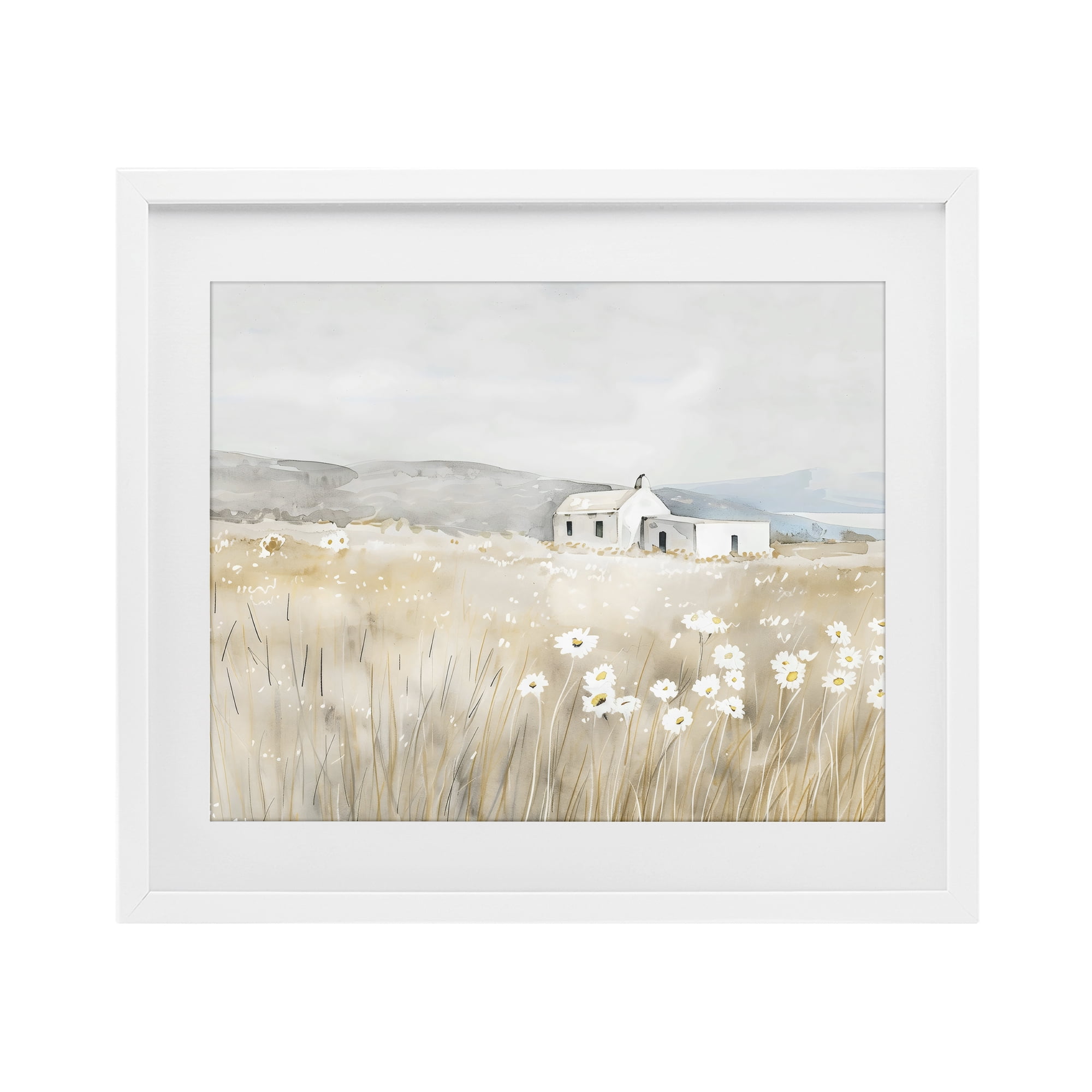 Stupell Industries Rustic Landscape Daisy Meadow White Framed Print Under Glass, design by Creative Studio