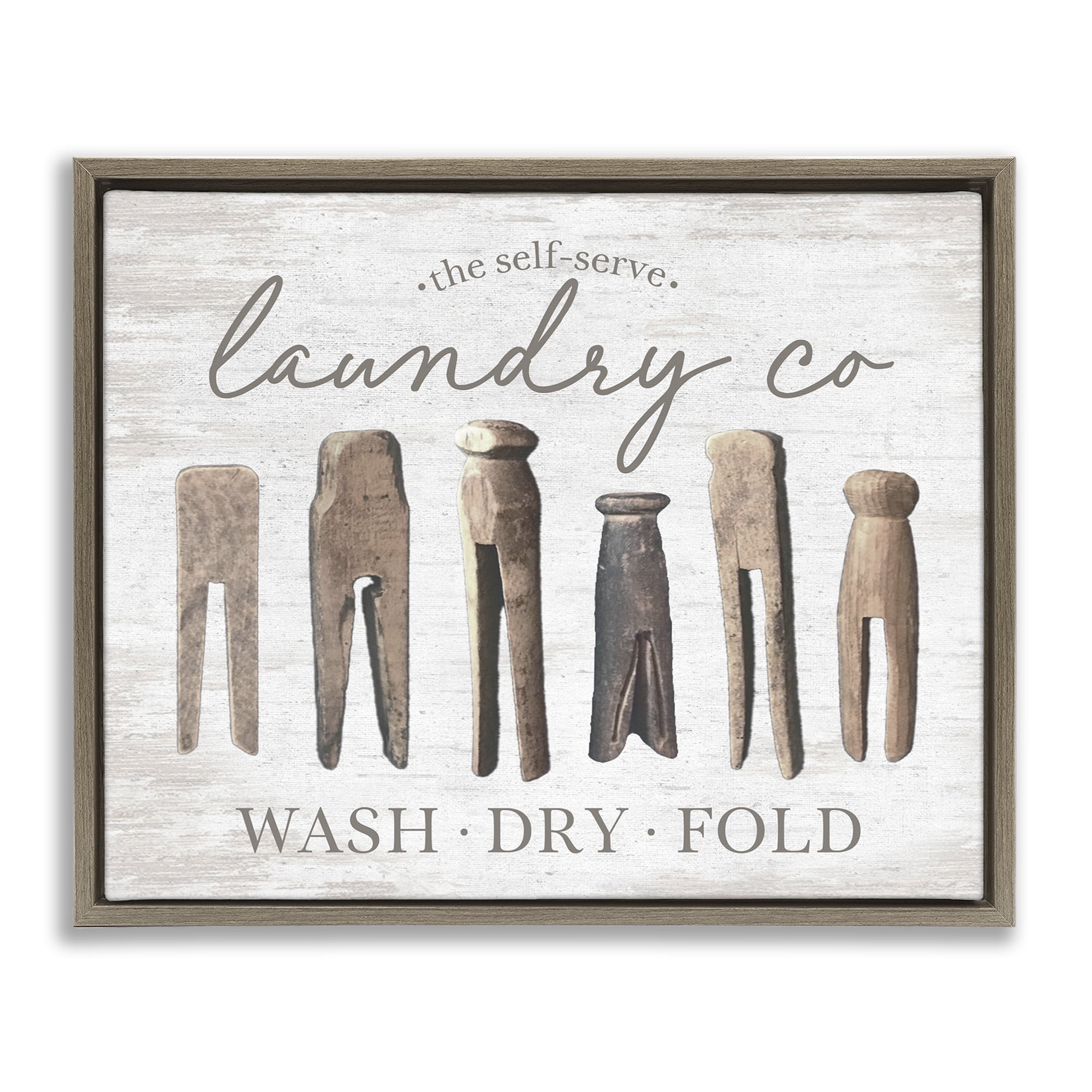 Stupell Industries Rustic Laundry Clothespins Typography Painting Brown Floater Framed Art Print Wall Art, 31 x 25
