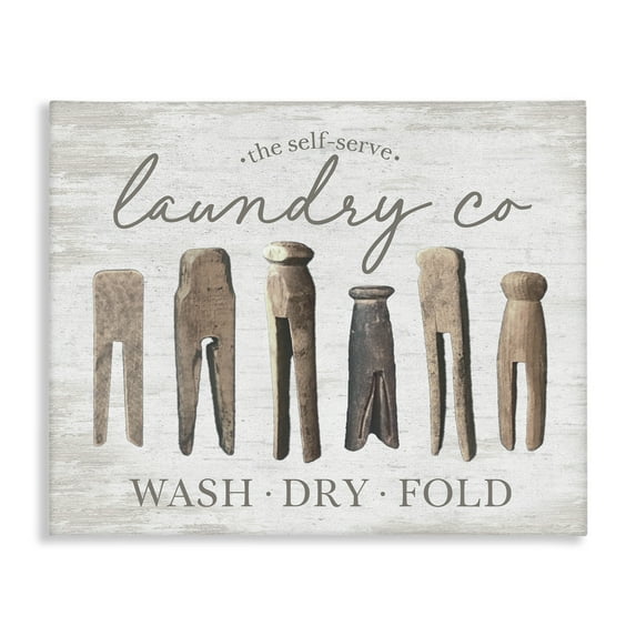 Stupell Industries Rustic Laundry Clothespins Typography Painting Gallery Wrapped Canvas Art Print Wall Art, 20 x 16