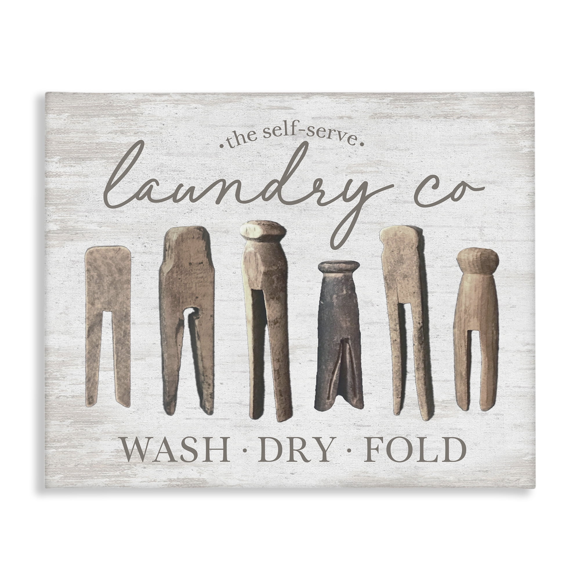 Stupell Industries Rustic Laundry Clothespins Typography Painting Gallery Wrapped Canvas Art Print Wall Art, 48 x 36