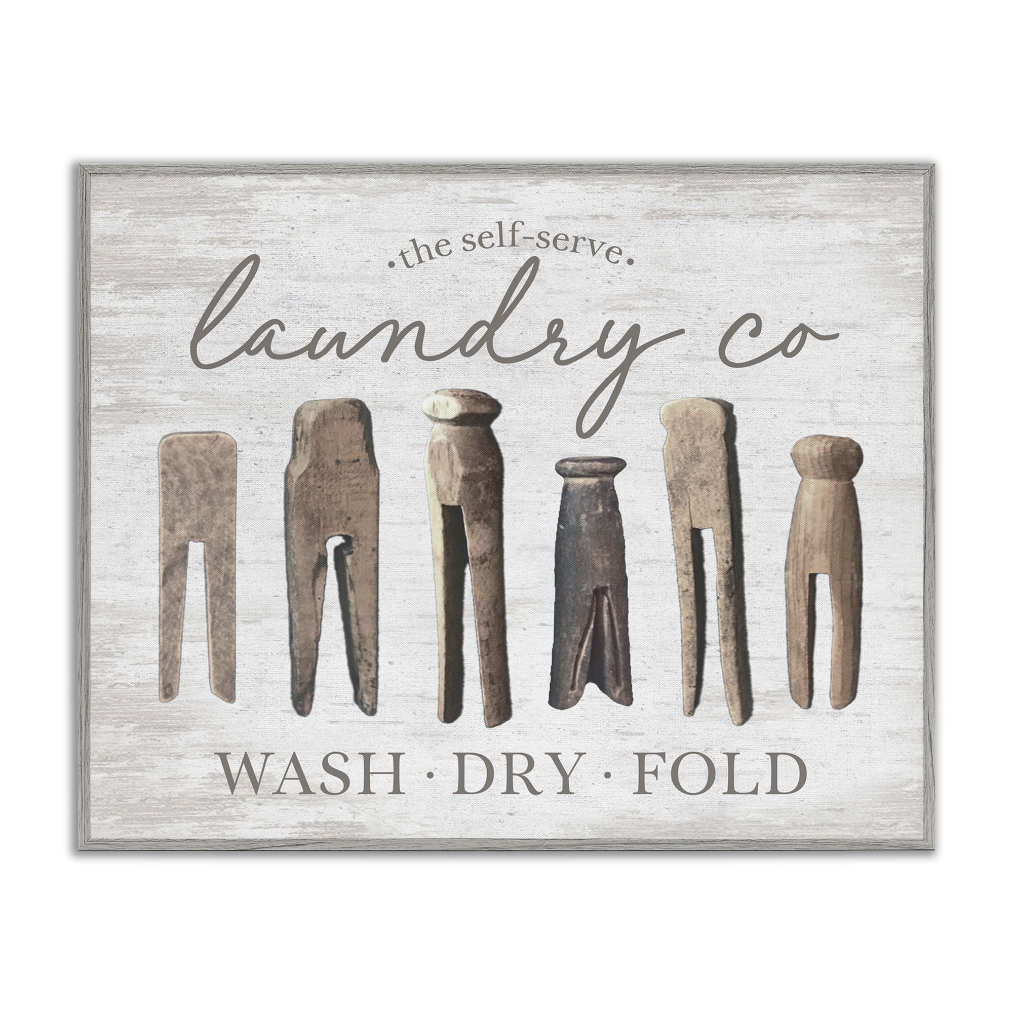 Stupell Industries Rustic Laundry Clothespins Typography Painting Gray Framed Art Print Wall Art, 14 x 11