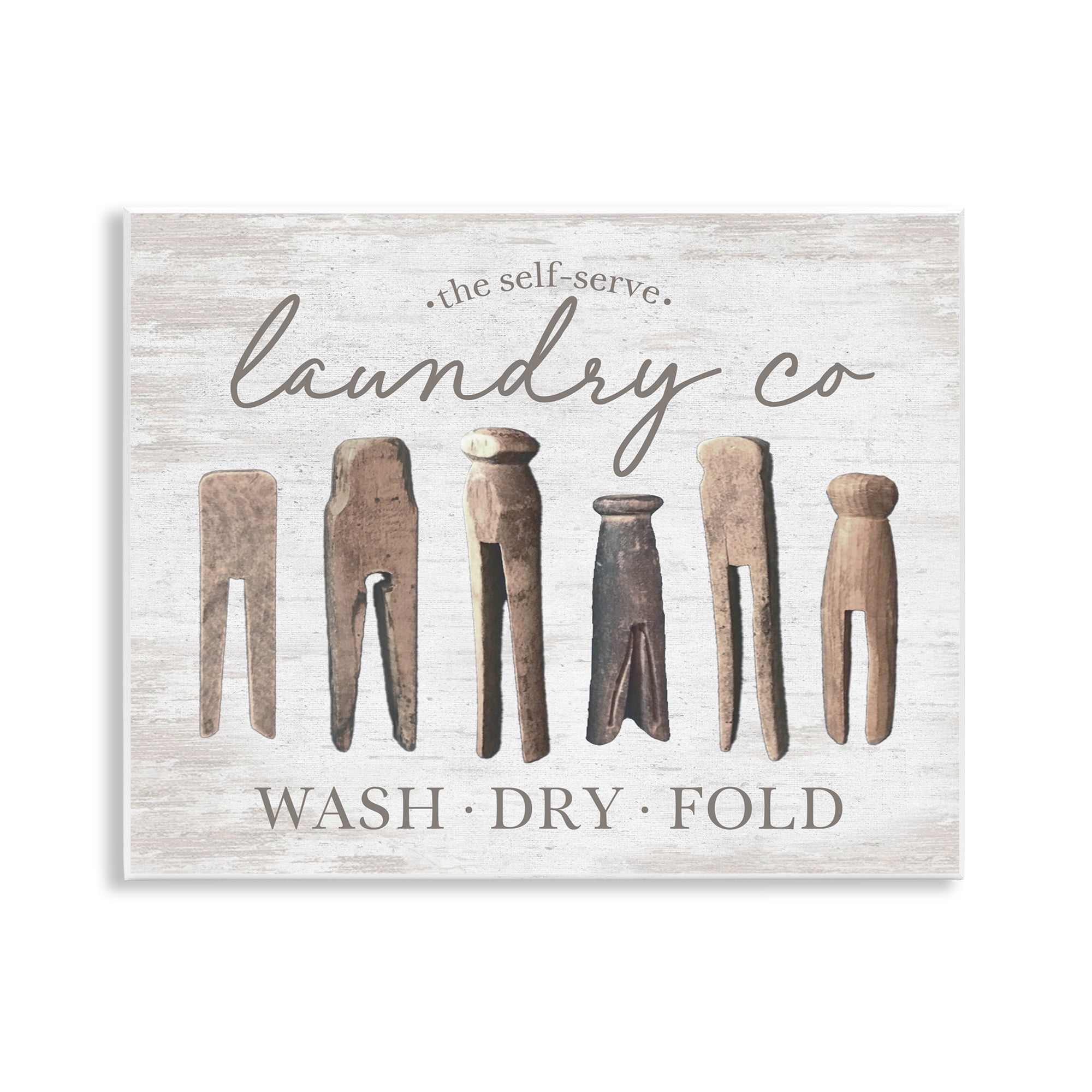 Stupell Industries Rustic Laundry Clothespins Typography Painting Unframed Art Print Wall Art, 14 x 11