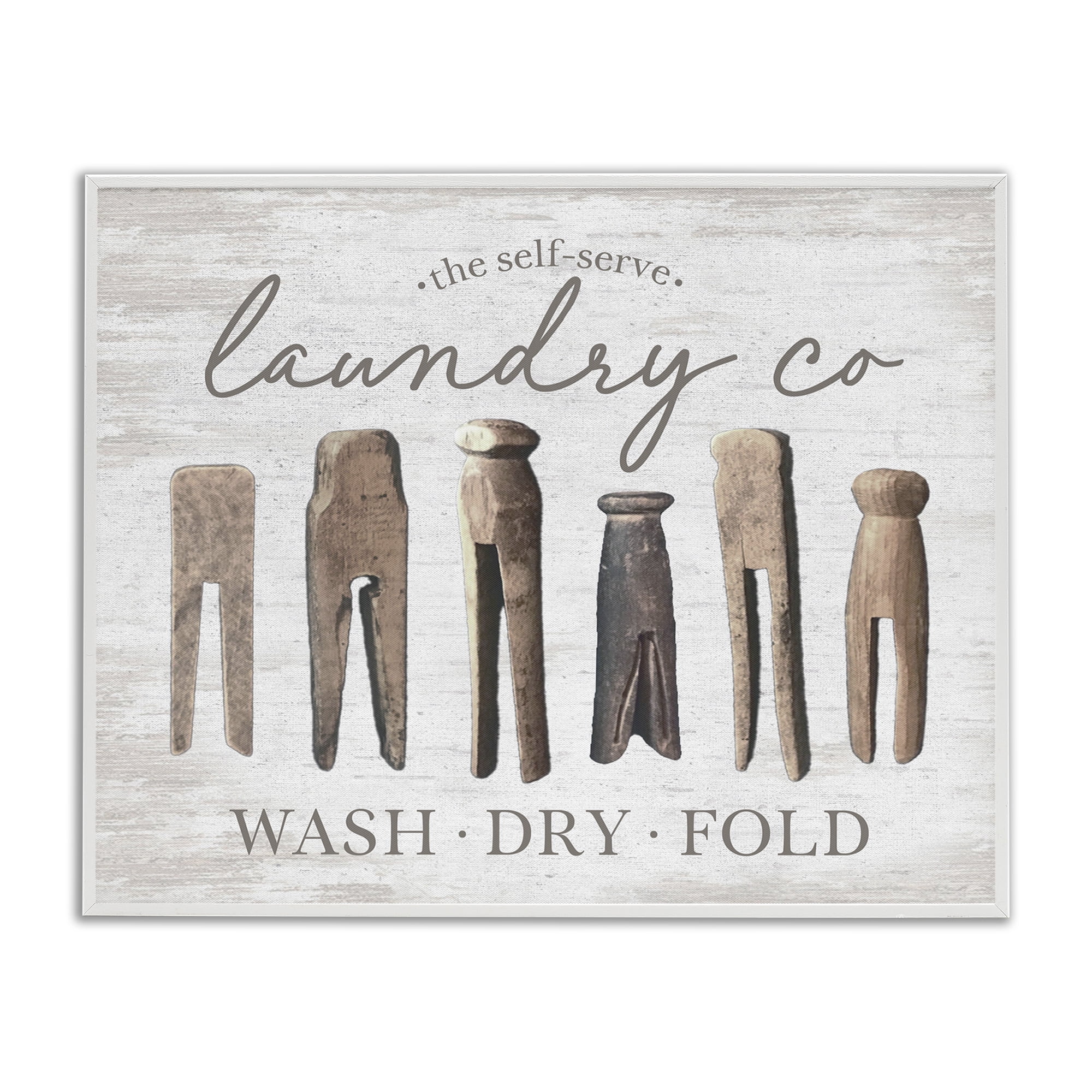 Stupell Industries Rustic Laundry Clothespins Typography Painting White Framed Art Print Wall Art, 20 x 16