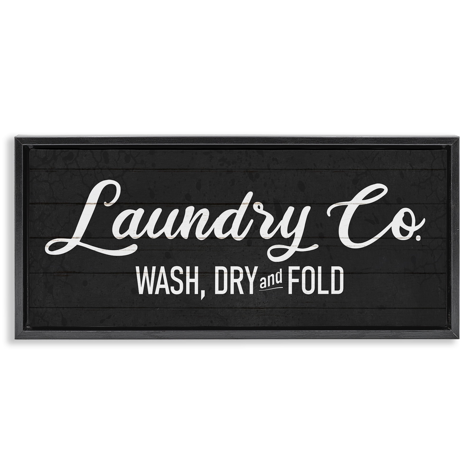 Stupell Industries Rustic Laundry Co Sign Abstract Painting Black Floater Framed Canvas Art Print Wall Art, 25 x 11