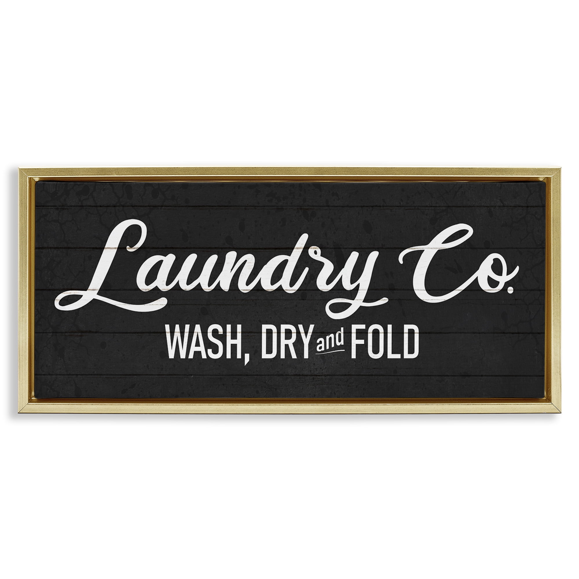 Stupell Industries Rustic Laundry Co Sign Abstract Painting Gold Floater Framed Canvas Art Print Wall Art, 31 x 14