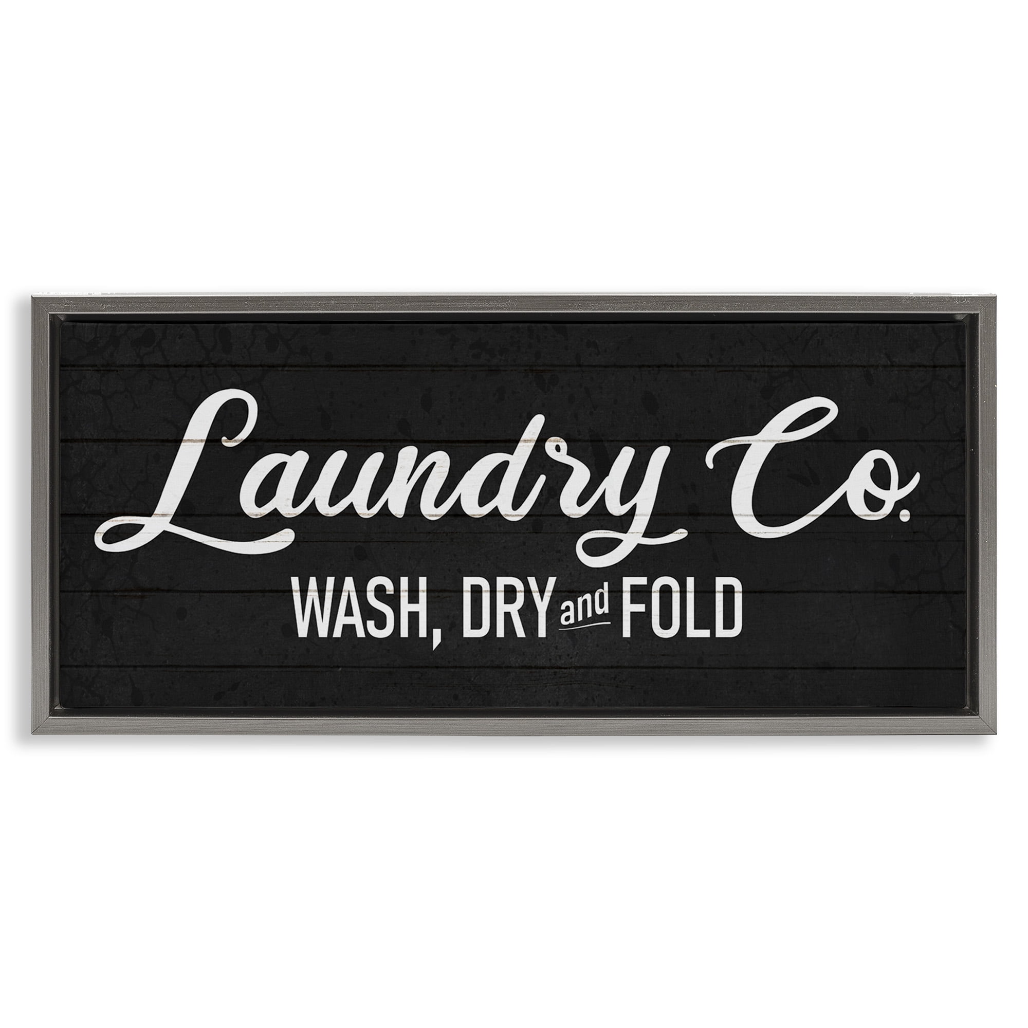 Stupell Industries Rustic Laundry Co Sign Abstract Painting Gray Floater Framed Canvas Art Print Wall Art, 31 x 14