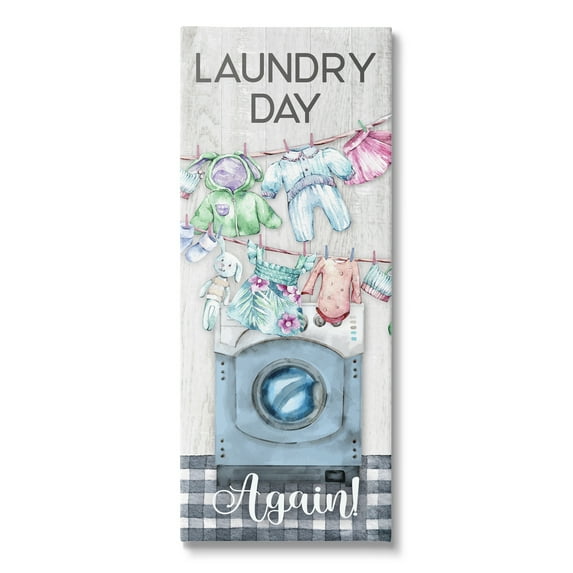 Stupell Industries Rustic Laundry Day Again Typography Painting Gallery Wrapped Canvas Art Print Wall Art, 17 x 40