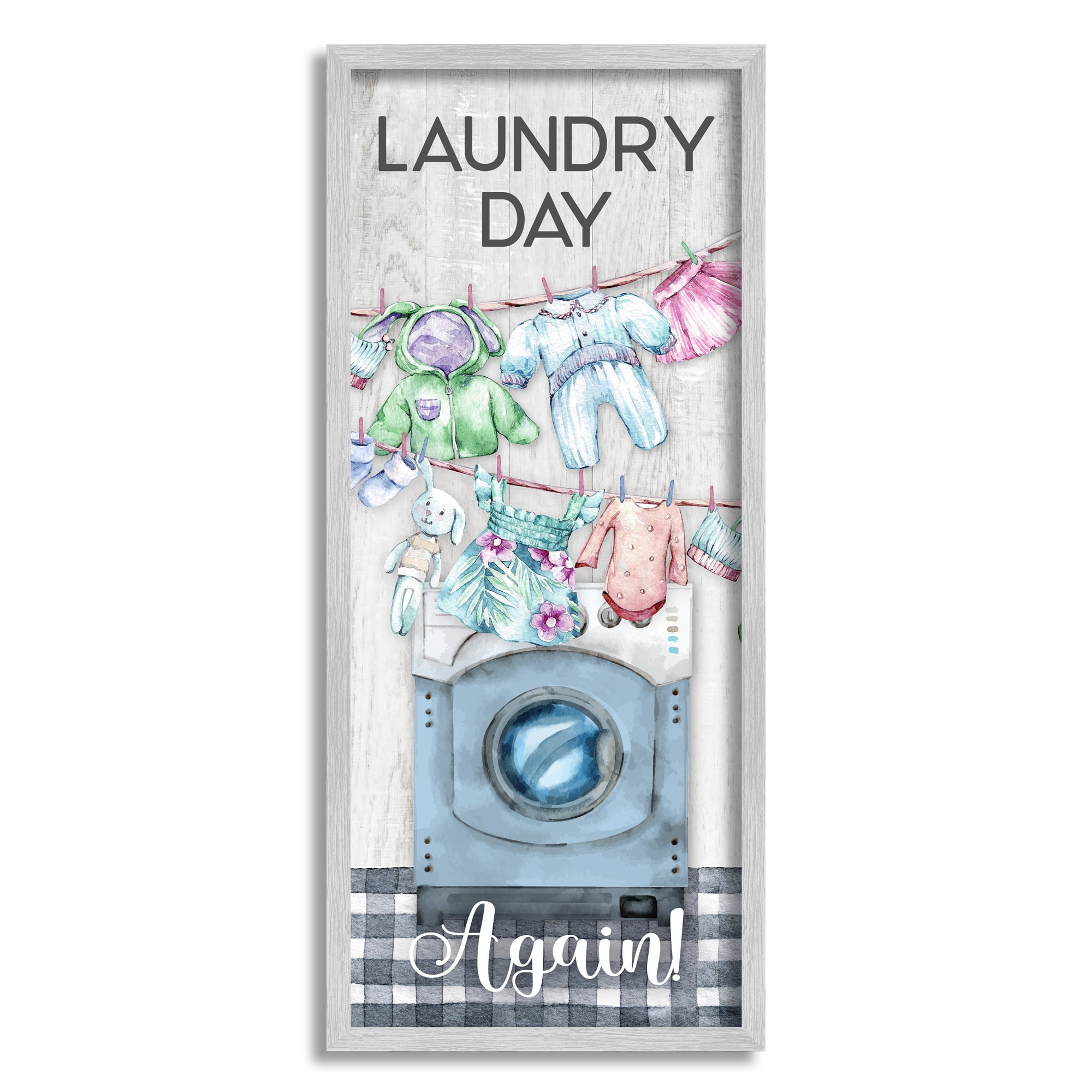 Stupell Industries Rustic Laundry Day Again Typography Painting Gray Framed Art Print Wall Art, 10 x 24