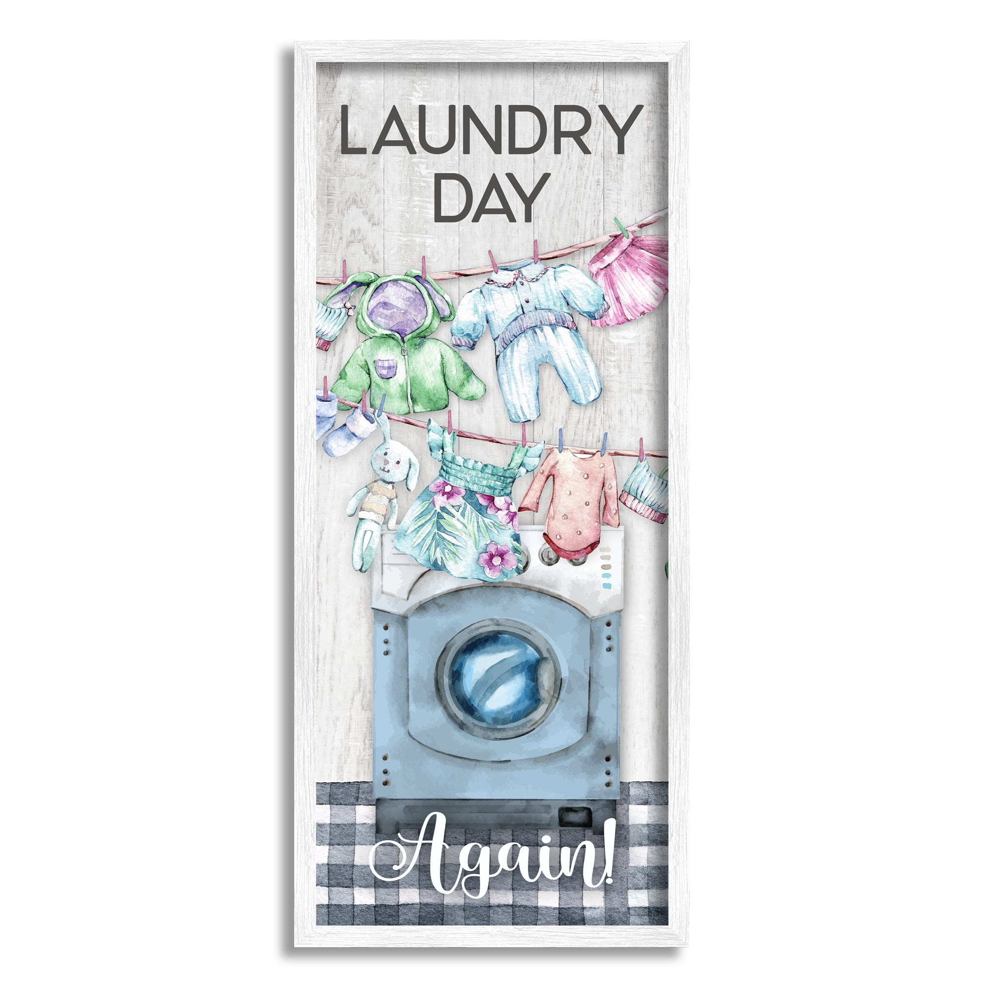 Stupell Industries Rustic Laundry Day Again Typography Painting White Framed Art Print Wall Art, 10 x 24