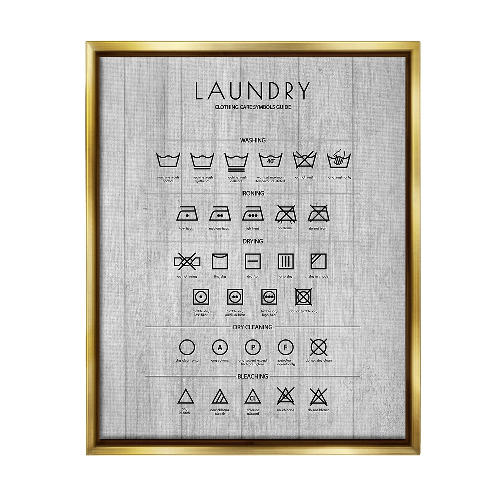 Stupell Industries Rustic Laundry Diagram Typography Painting Gold Floater Framed Canvas Art Print Wall Art, 25 x 31