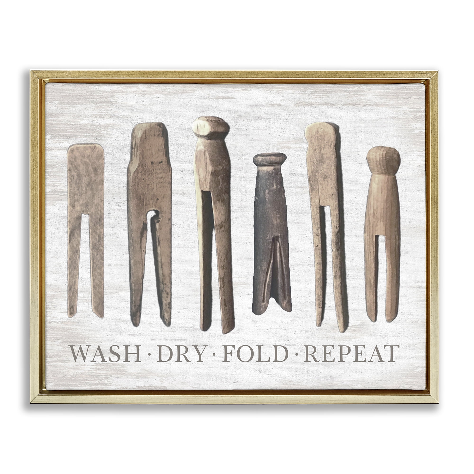 Rustic Laundry Phrase Gold Floating Frame Canvas Art, 21 x 17