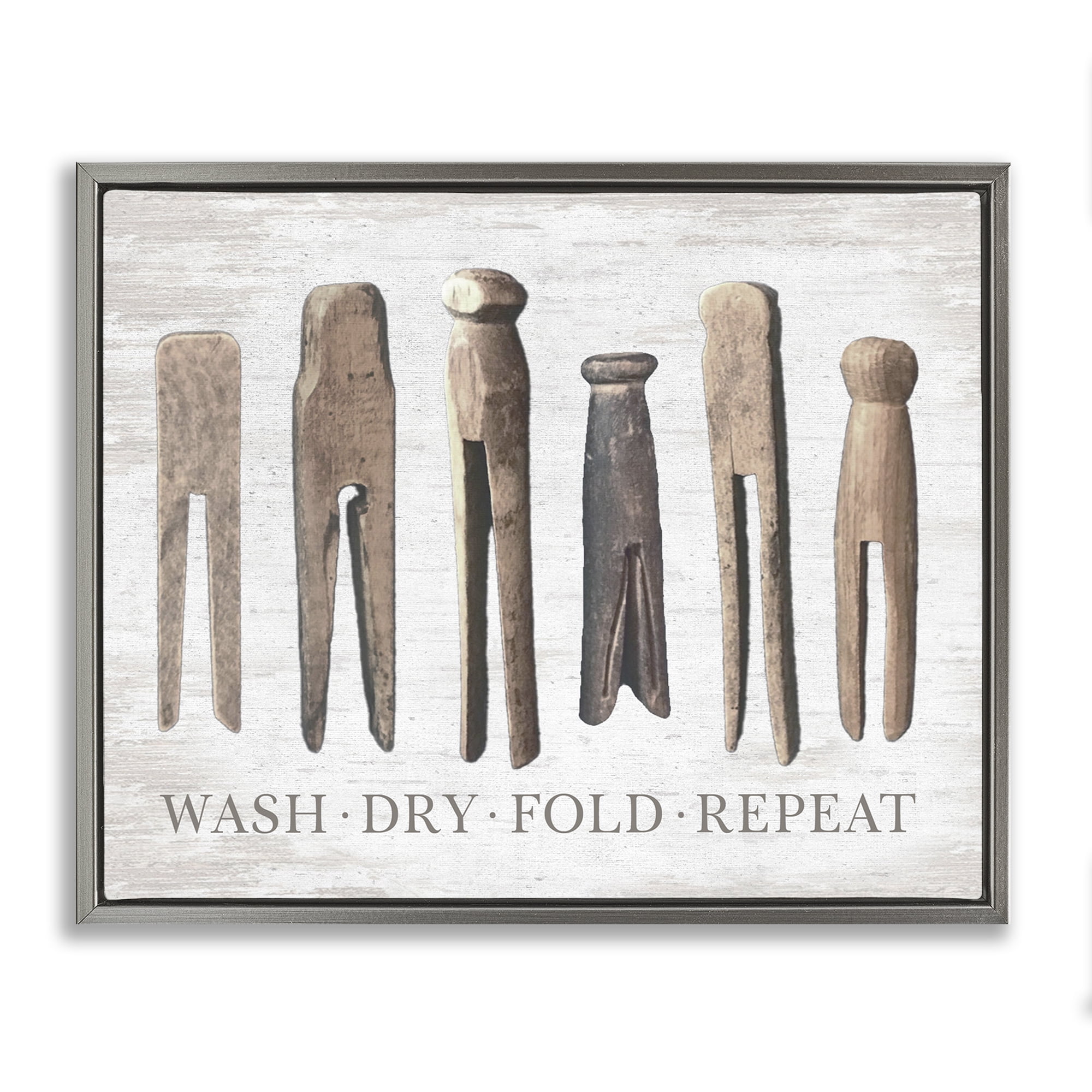 Rustic Laundry Phrase Gray Floating Frame Canvas Art, 21 x 17, Made Domestically