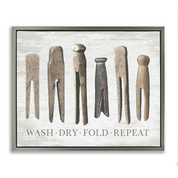 Rustic Laundry Phrase Gray Floating Frame Canvas Art, 31 x 25, Made In USA