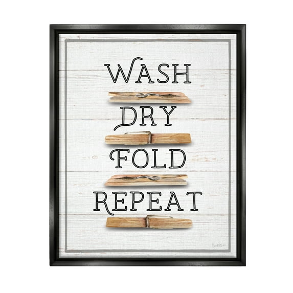 Stupell Industries Rustic Laundry Phrases Typography Painting Black Floater Framed Canvas Art Print Wall Art, 25 x 31