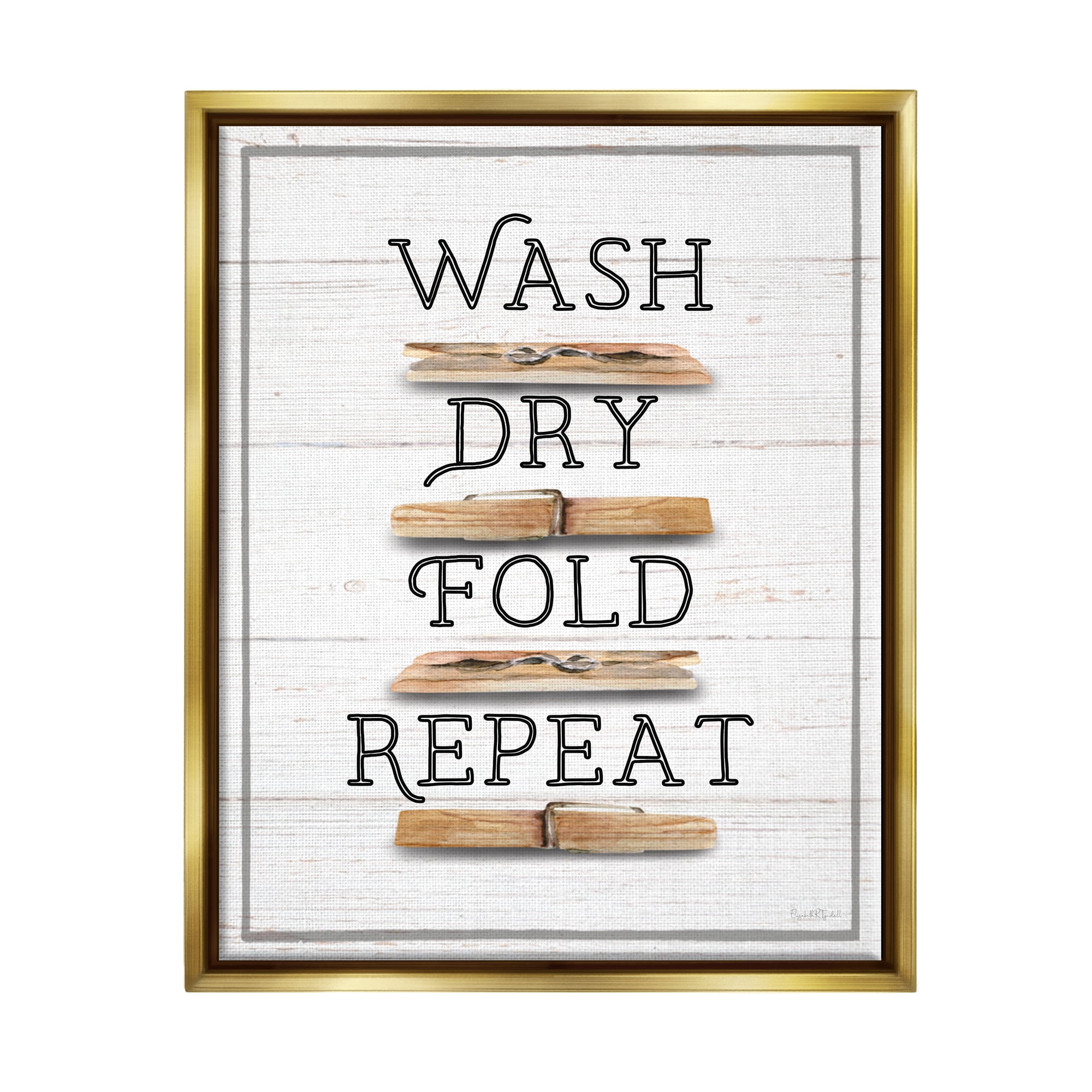 Stupell Industries Rustic Laundry Phrases Typography Painting Gold Floater Framed Canvas Art Print Wall Art, 17 x 21