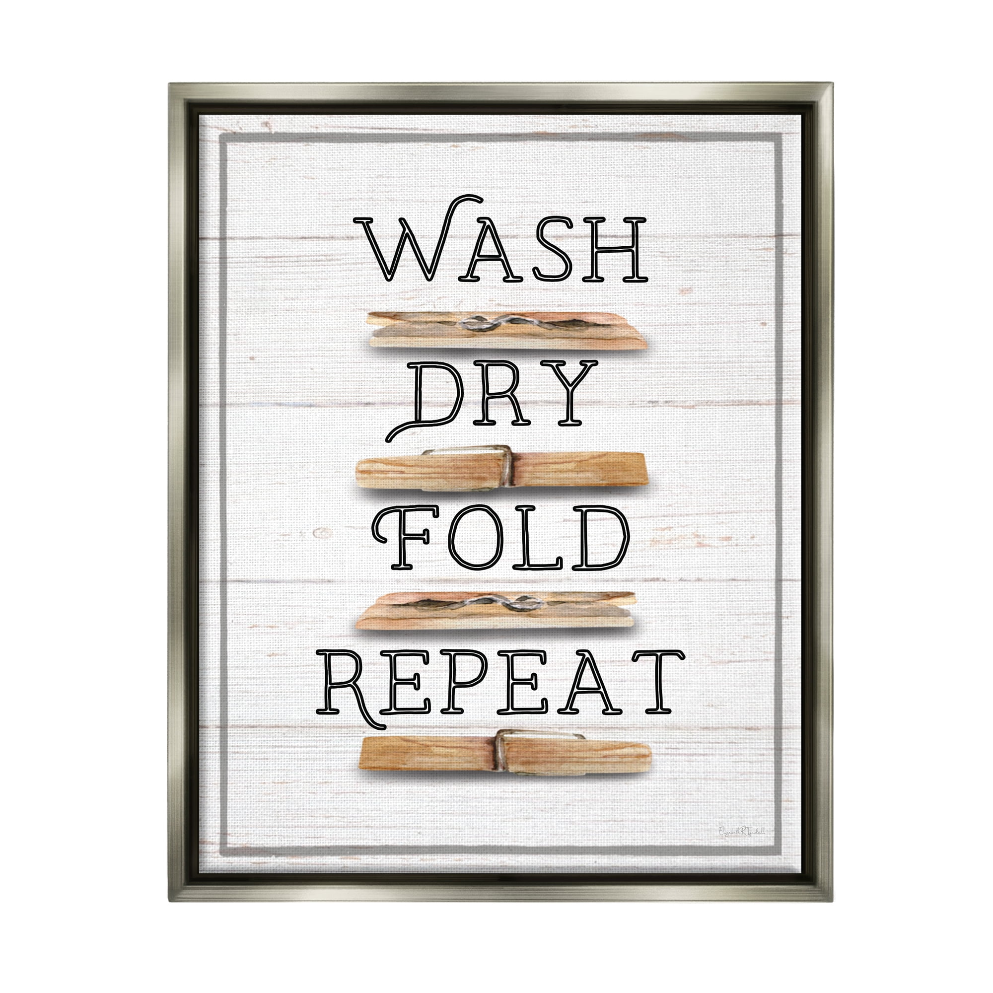 Stupell Industries Rustic Laundry Phrases Typography Painting Gray Floater Framed Canvas Art Print Wall Art, 17 x 21