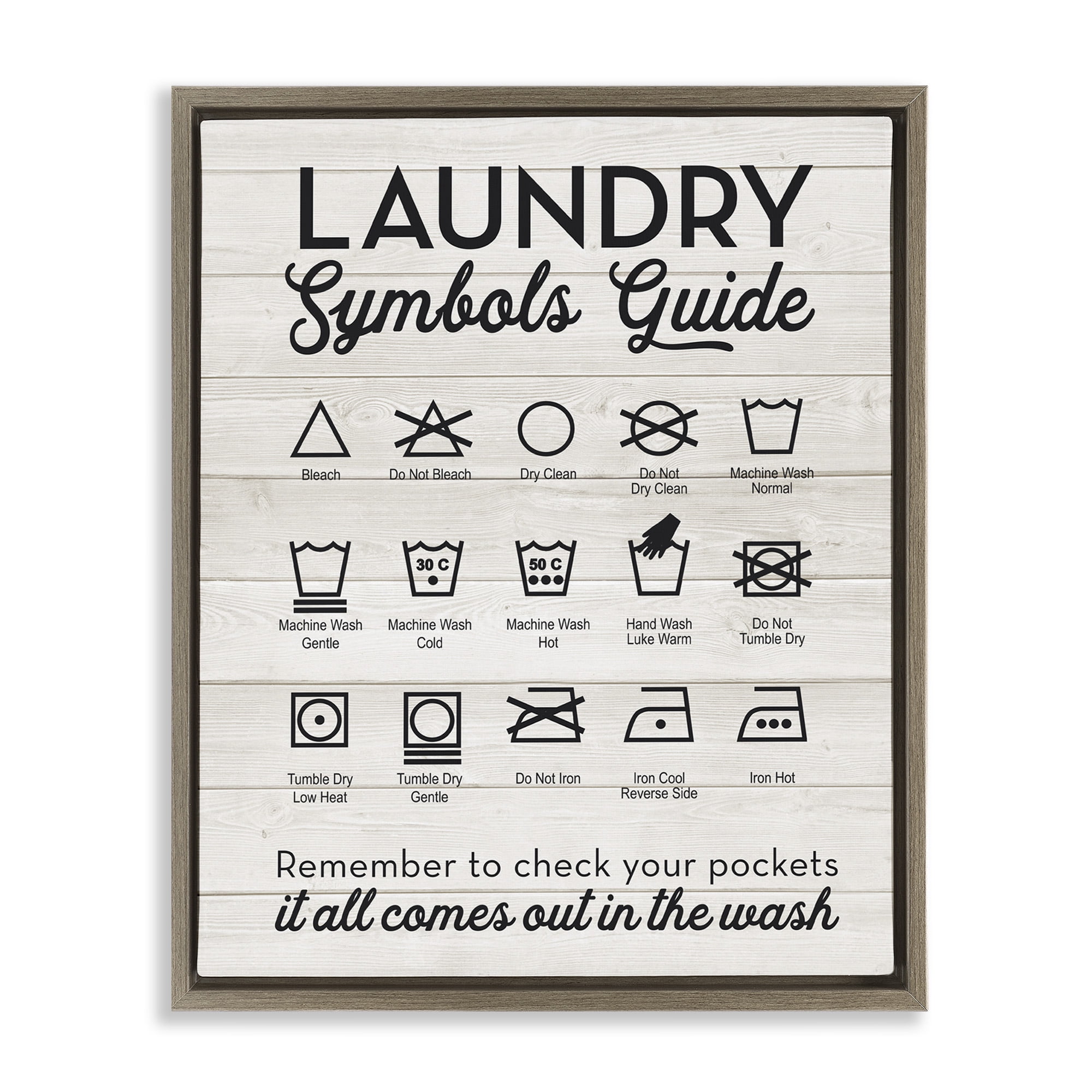 Stupell Industries Rustic Laundry Symbols Guide Abstract Painting Brown Floater Framed Canvas Art Print Wall Art, 25 x 31