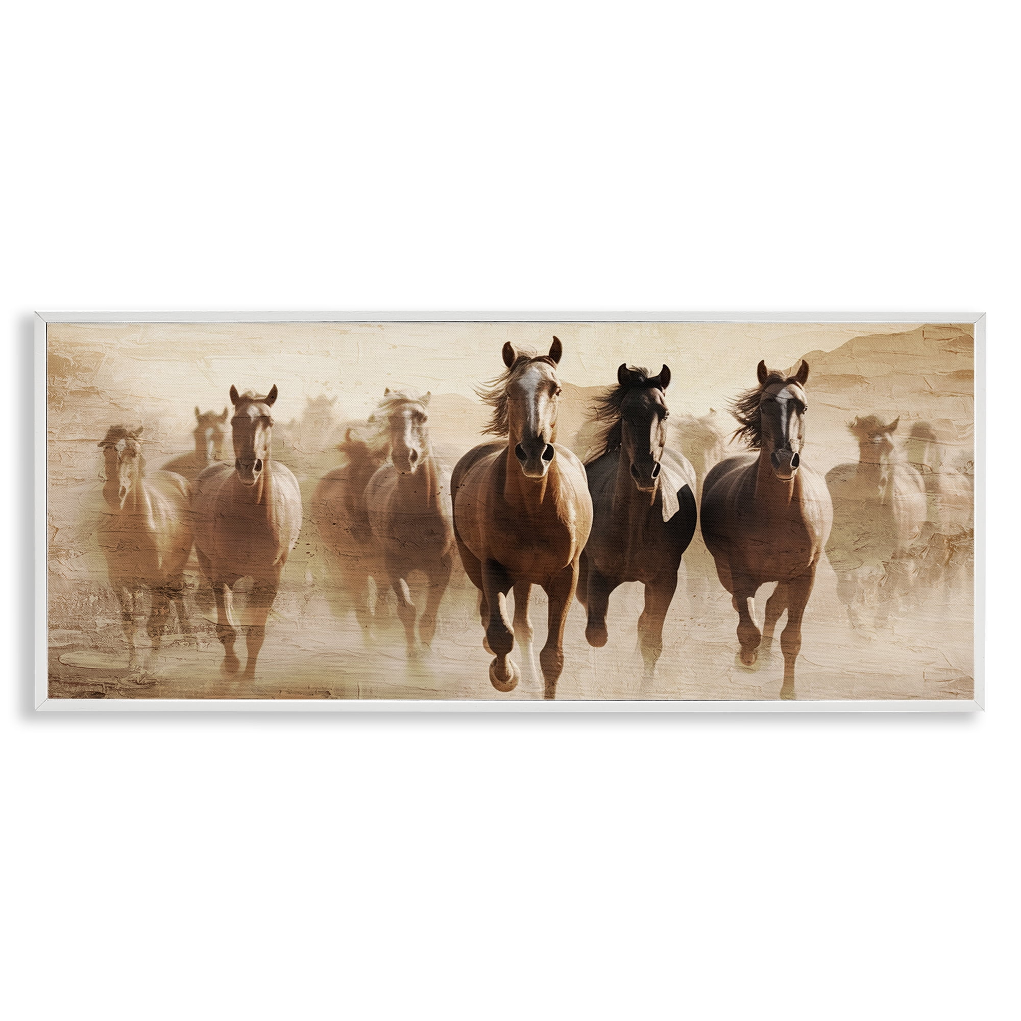 Stupell Industries Rustic Layered Gallop Animals Painting White Framed Art Print Wall Art, 24 x 10