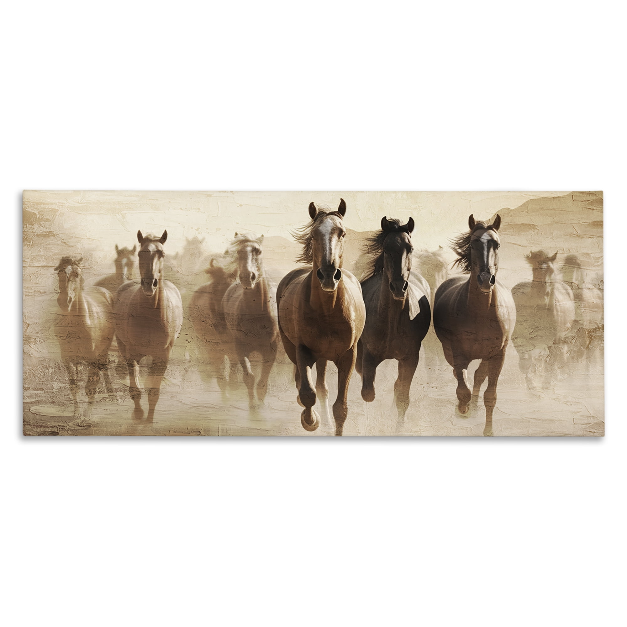 Stupell Industries Rustic Layered Gallop Animals Painting Wrapped Canvas Art Print Wall Art, 40 x 17