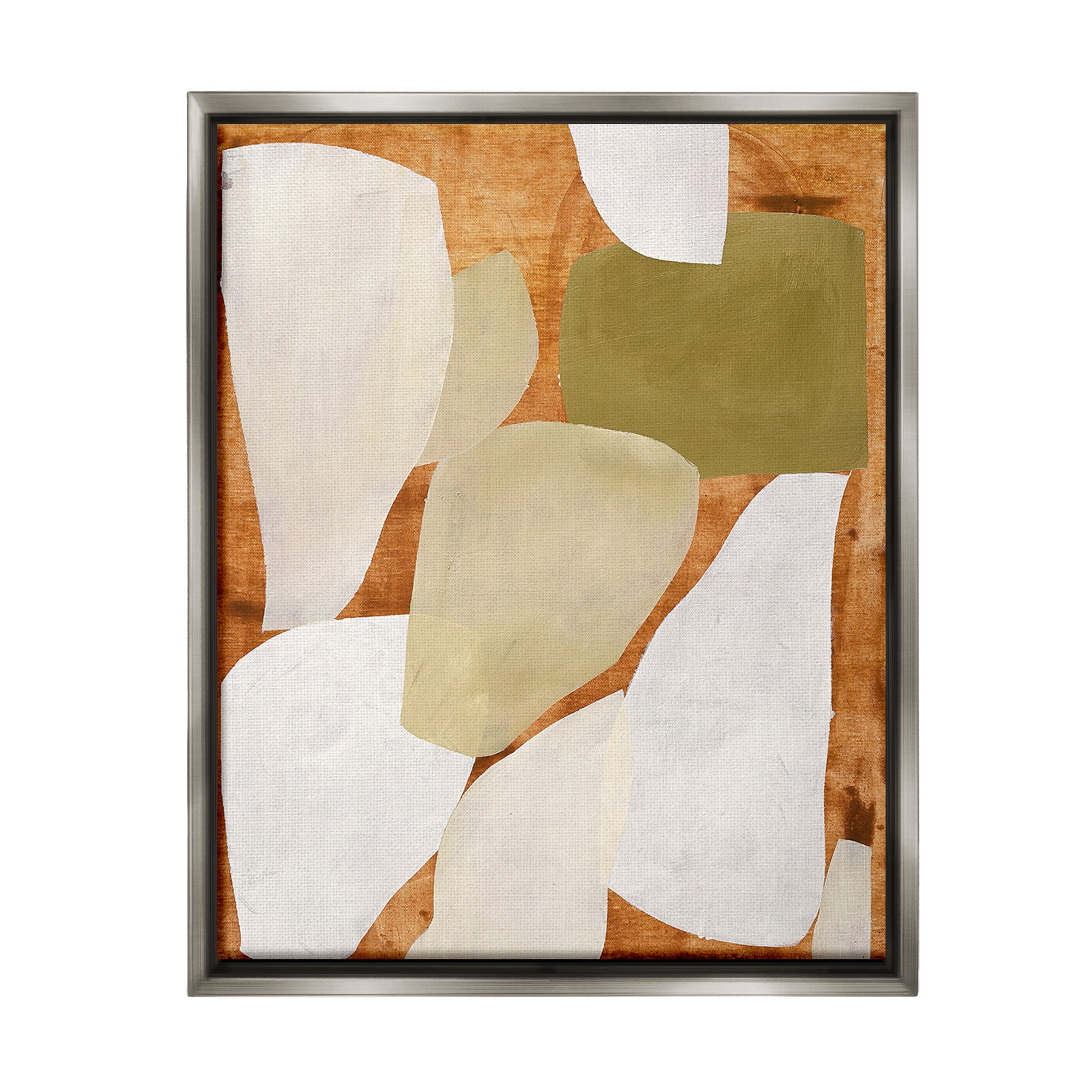 Stupell Industries Rustic Layered Shapes Abstract Painting Gray Floater Framed Canvas Art Print Wall Art, 17 x 21