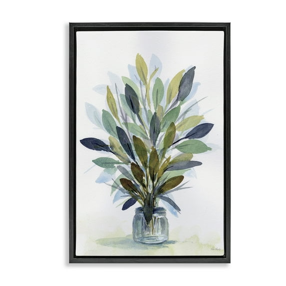Stupell Industries Rustic Leaves Jar Botanical & Floral Painting Black Floater Framed Art Print Wall Art, 21 x 31