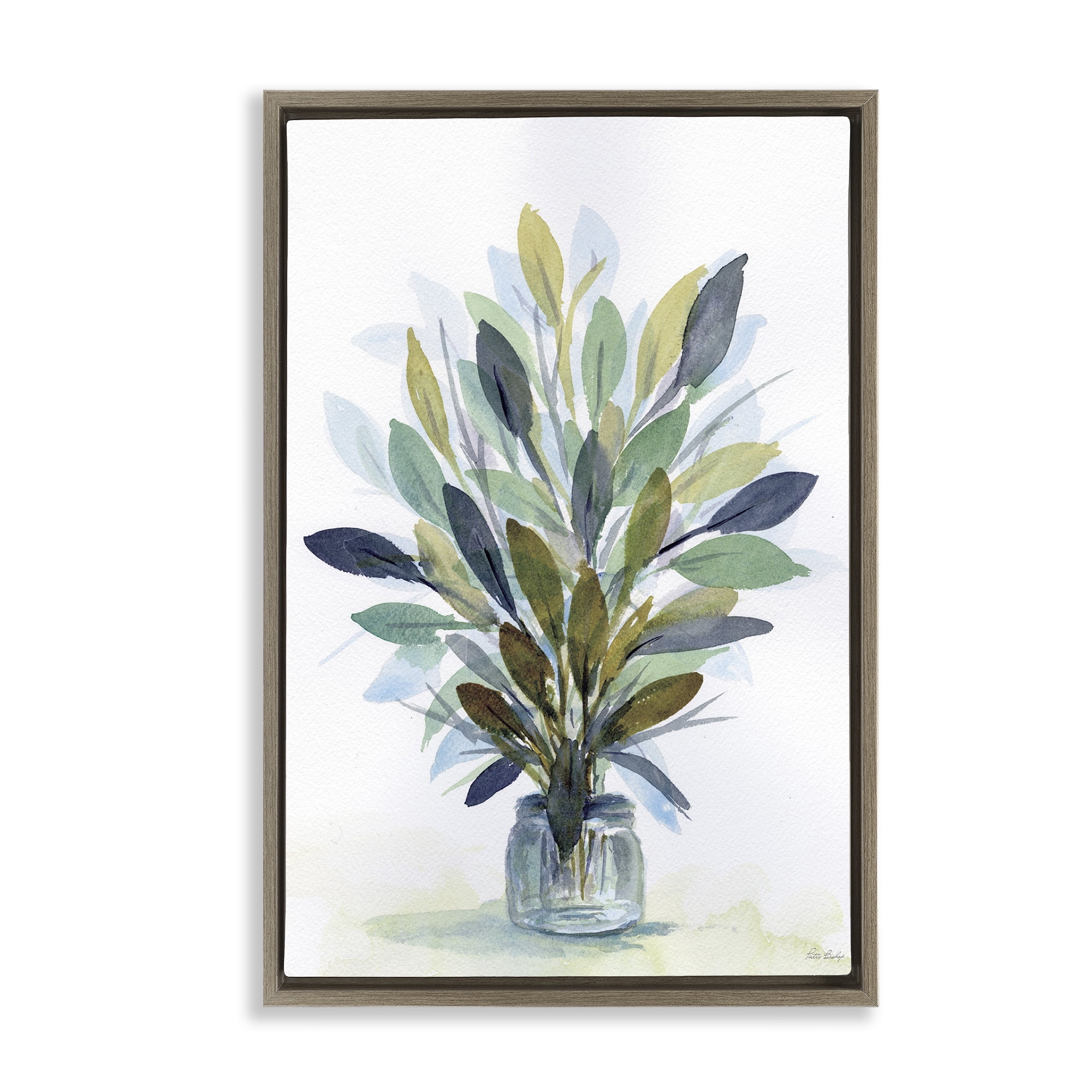 Stupell Industries Rustic Leaves Jar Botanical & Floral Painting Brown Floater Framed Art Print Wall Art, 17 x 25