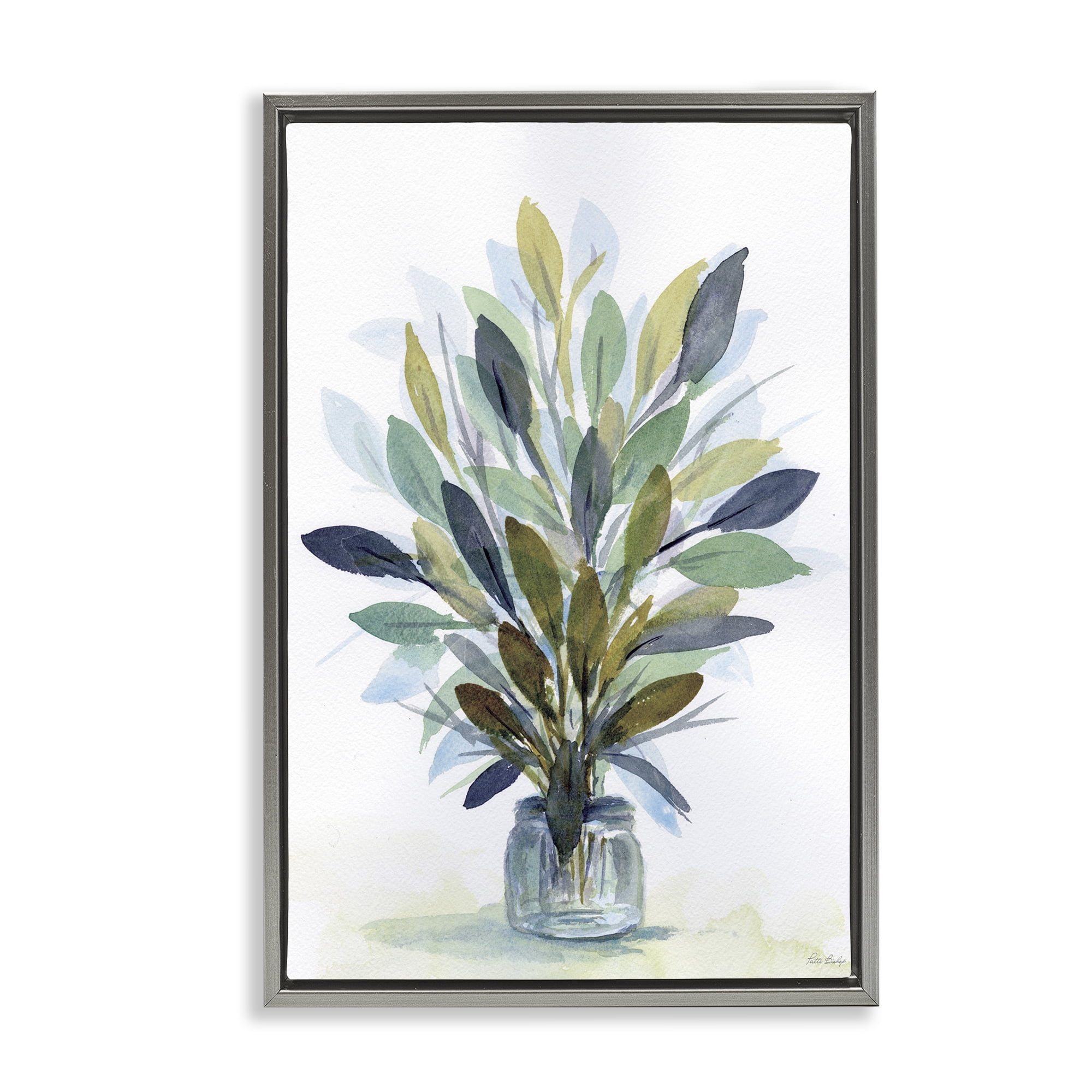 Stupell Industries Rustic Leaves Jar Botanical & Floral Painting Gray Floater Framed Art Print Wall Art, 21 x 31