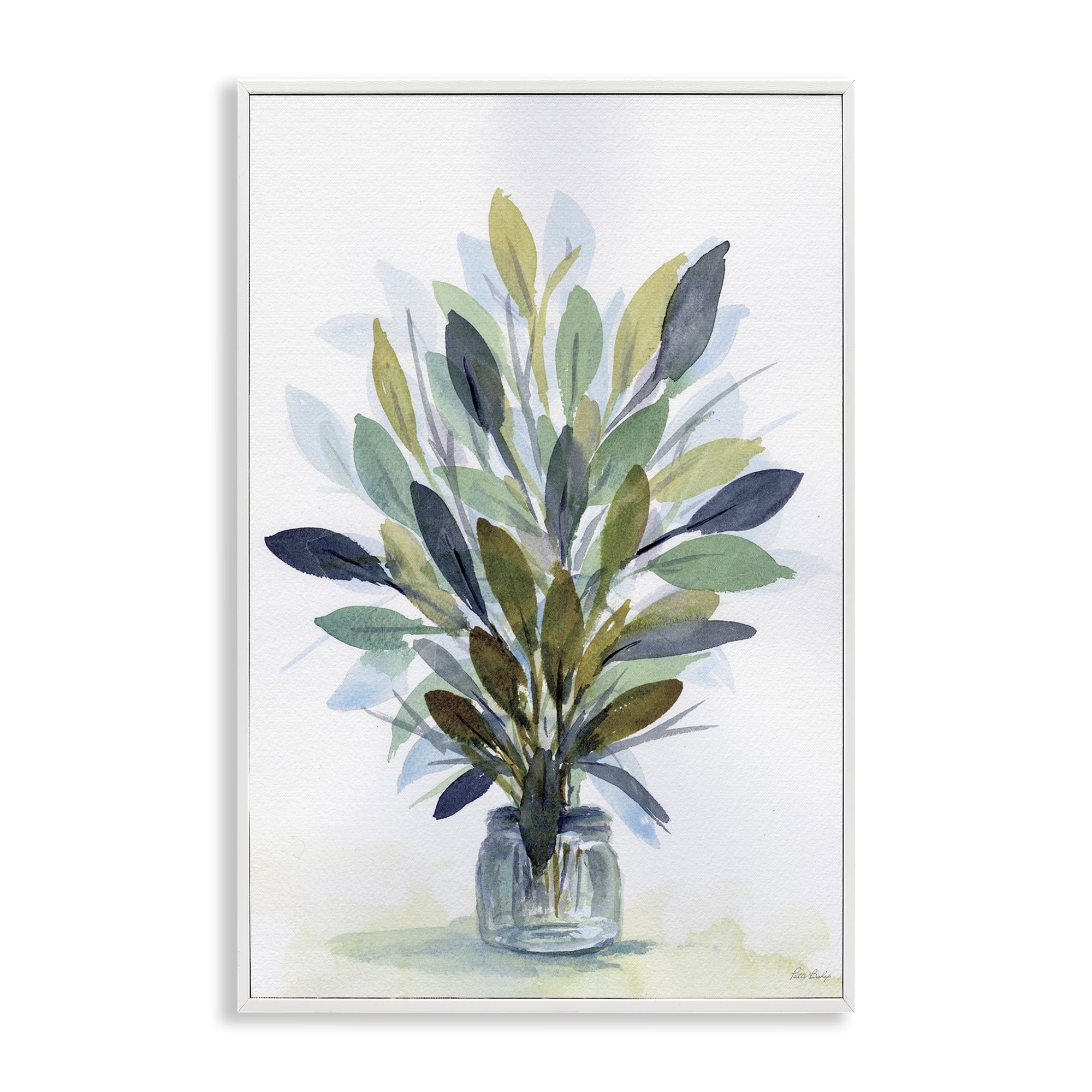 Stupell Industries Rustic Leaves Jar Botanical & Floral Painting White Framed Art Print Wall Art, 12 x 18