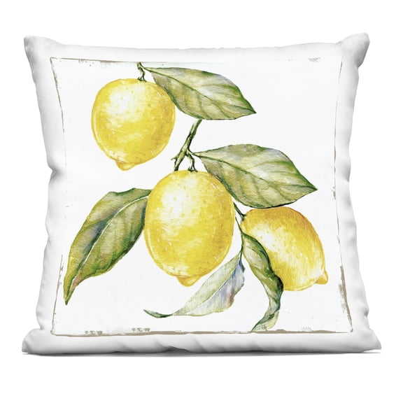 Stupell Industries - Rustic Lemon Plant Throw Pillow 18" x 18" by Graffitee Studios