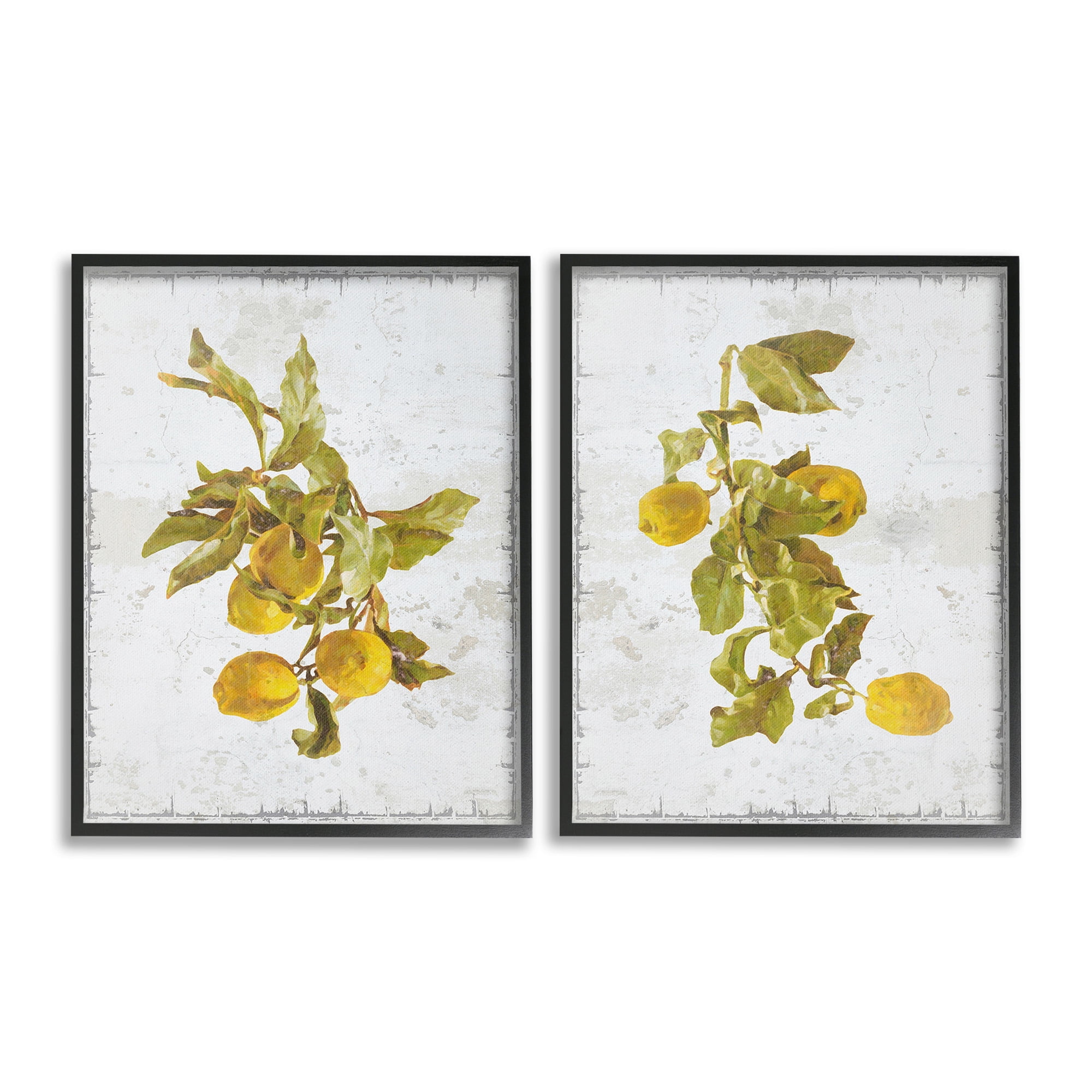 Stupell Industries Rustic Lemons & Leaves Food & Beverage Painting Black Framed Art Print Wall Art, 24 x 30, Set of 2