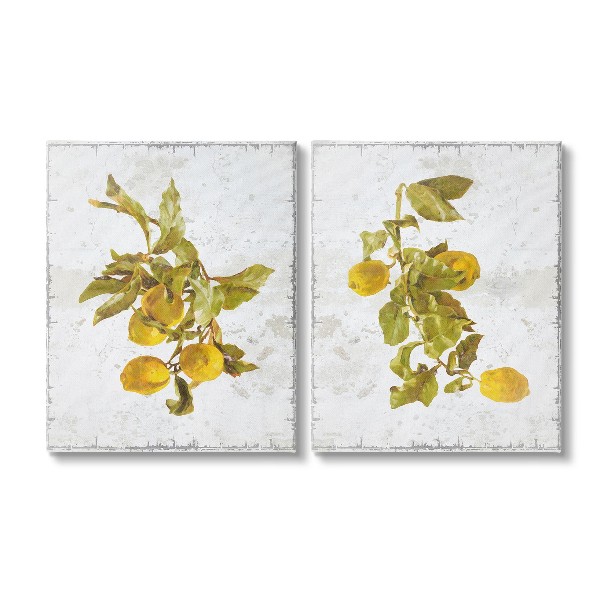 Stupell Industries Rustic Lemons & Leaves Food & Beverage Painting Gallery Wrapped Canvas Art Print Wall Art, 24 x 30, Set of 2
