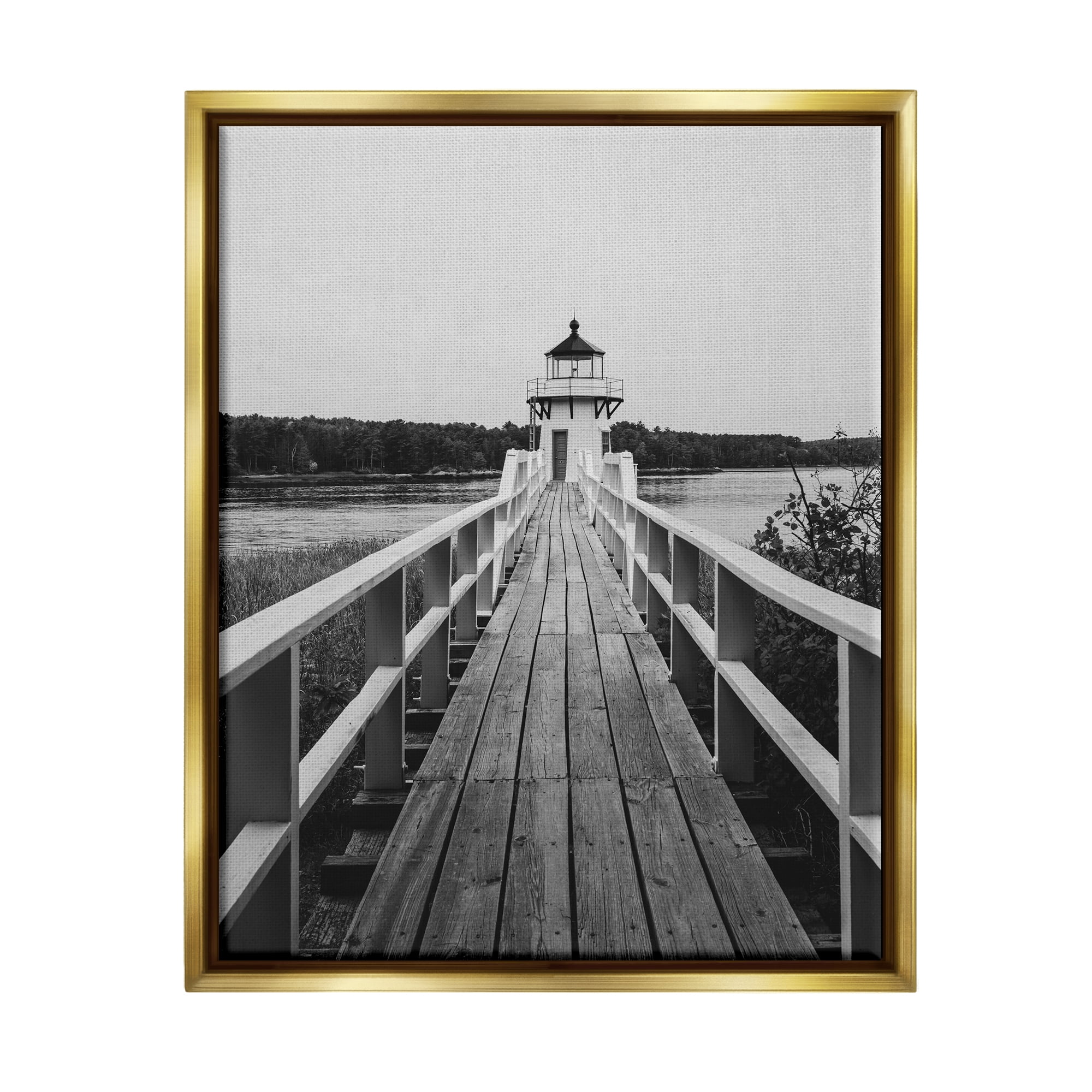 Stupell Industries Rustic Lighthouse Photography Landscape Photography Gold Floater Framed Canvas Art Print Wall Art, 25 x 31