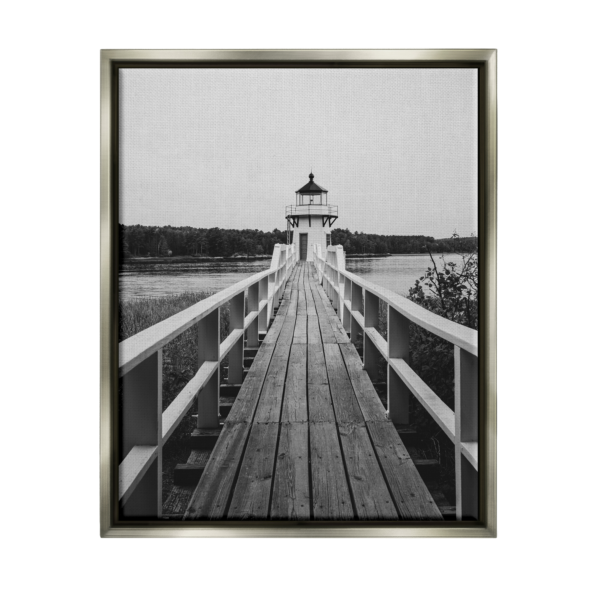 Stupell Industries Rustic Lighthouse Photography Landscape Photography Gray Floater Framed Canvas Art Print Wall Art, 25 x 31