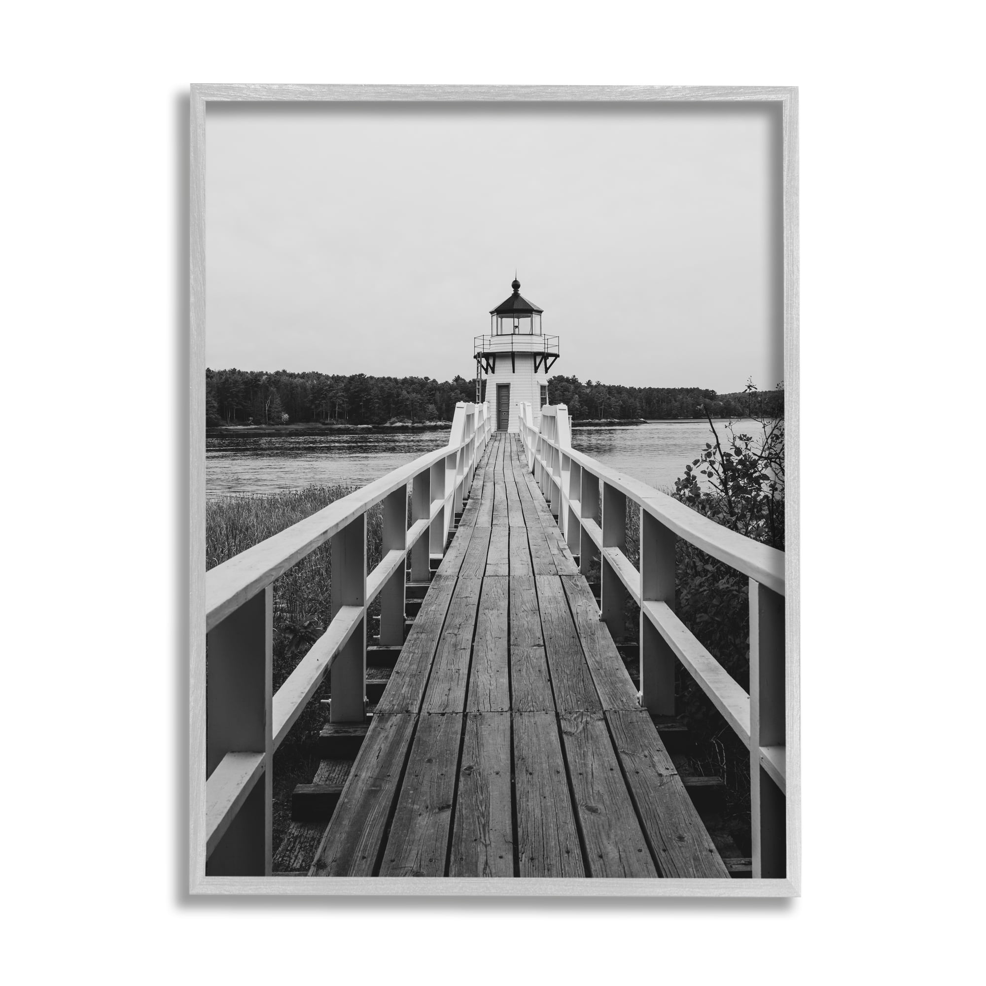 Stupell Industries Rustic Lighthouse Photography Landscape Photography Gray Framed Art Print Wall Art, 11 x 14