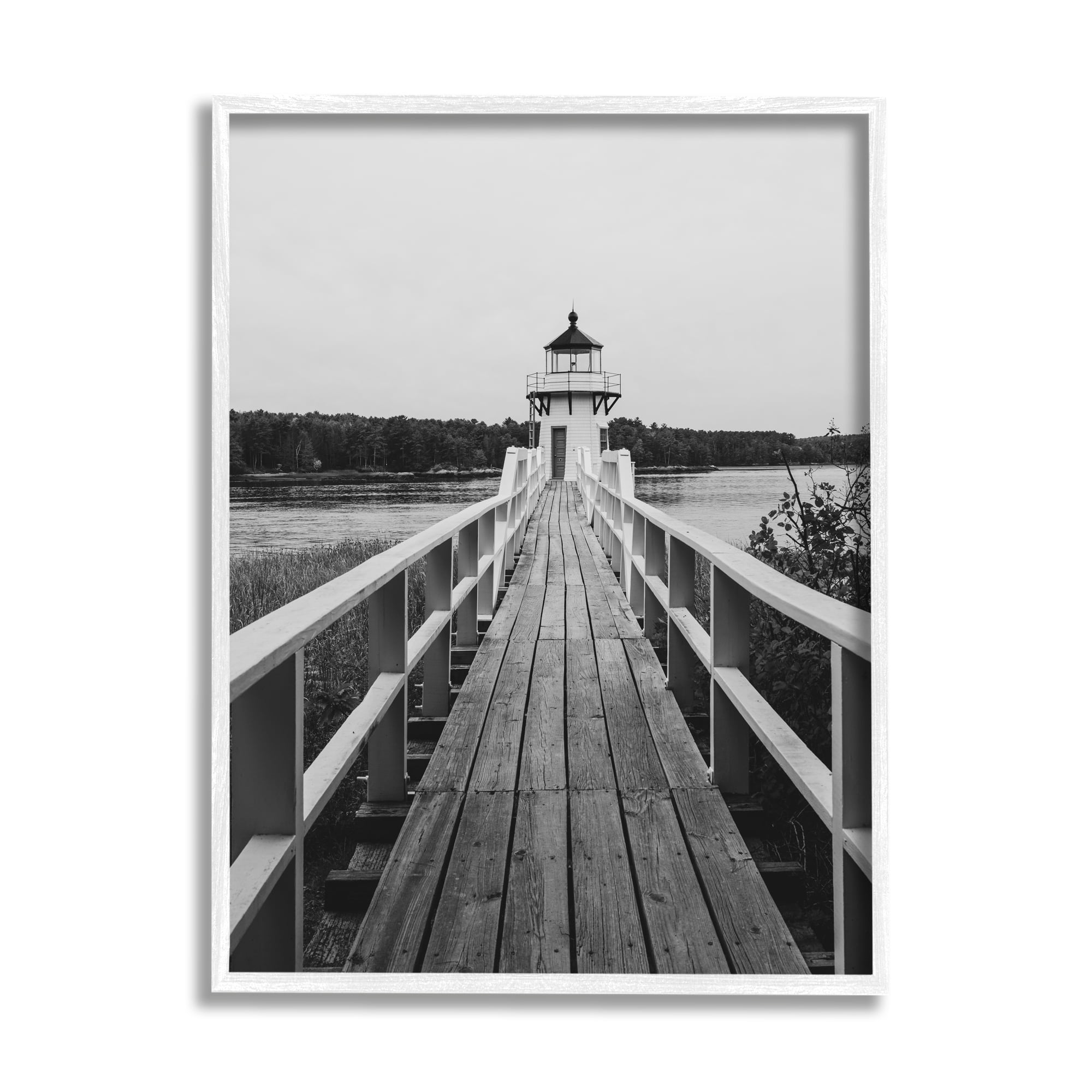 Stupell Industries Rustic Lighthouse Photography Landscape Photography White Framed Art Print Wall Art, 11 x 14