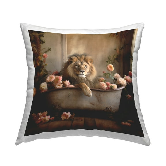 Stupell Industries Rustic Lion Bathtub Decorative Printed Throw Pillow, 18 x 18