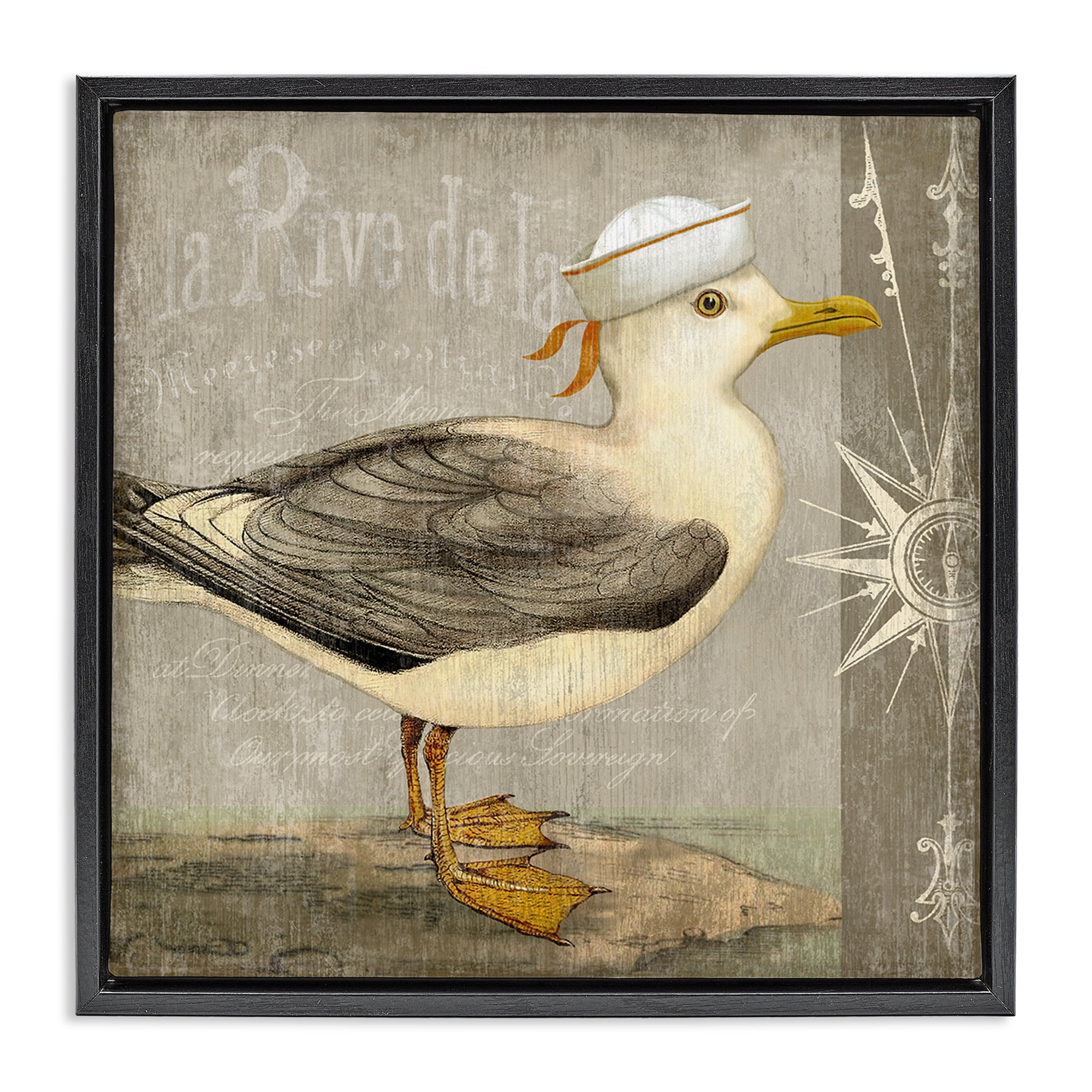 Stupell Industries Rustic Little Seagull Black Framed Floater Canvas Wall Art, design by Suzanne Nicoll