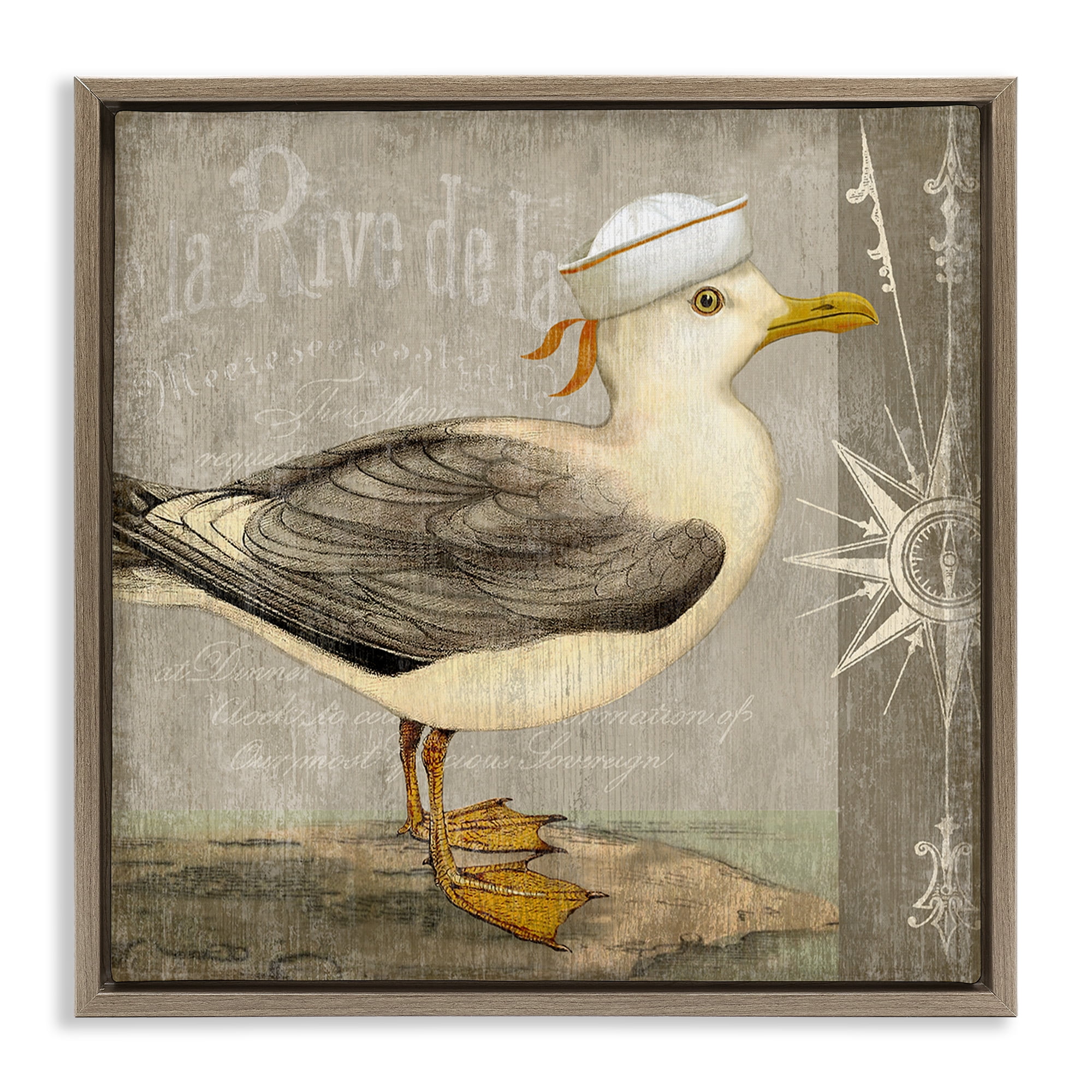 Stupell Industries Rustic Little Seagull Brown Framed Floater Canvas Wall Art, design by Suzanne Nicoll